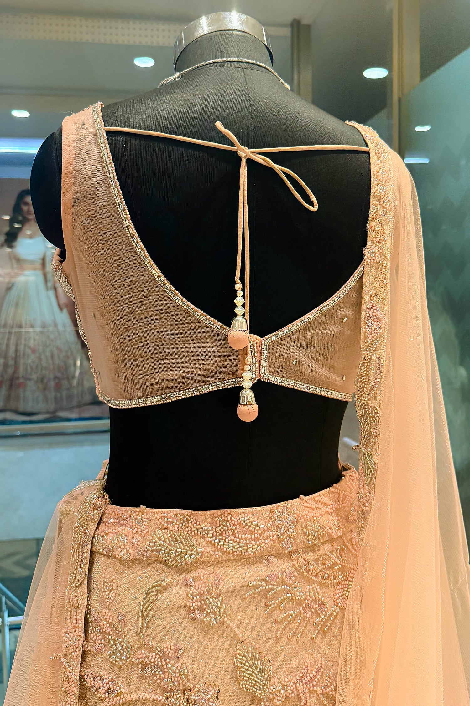Pink Lycra Net Shimmer Designer Handworked Lehenga - Image 4