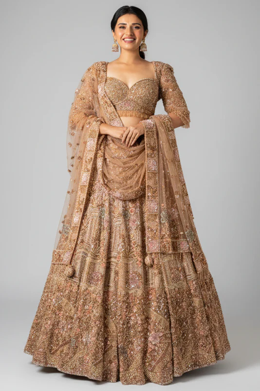 Pink Net Designer Sequin Cutdana and Beaded Lehenga