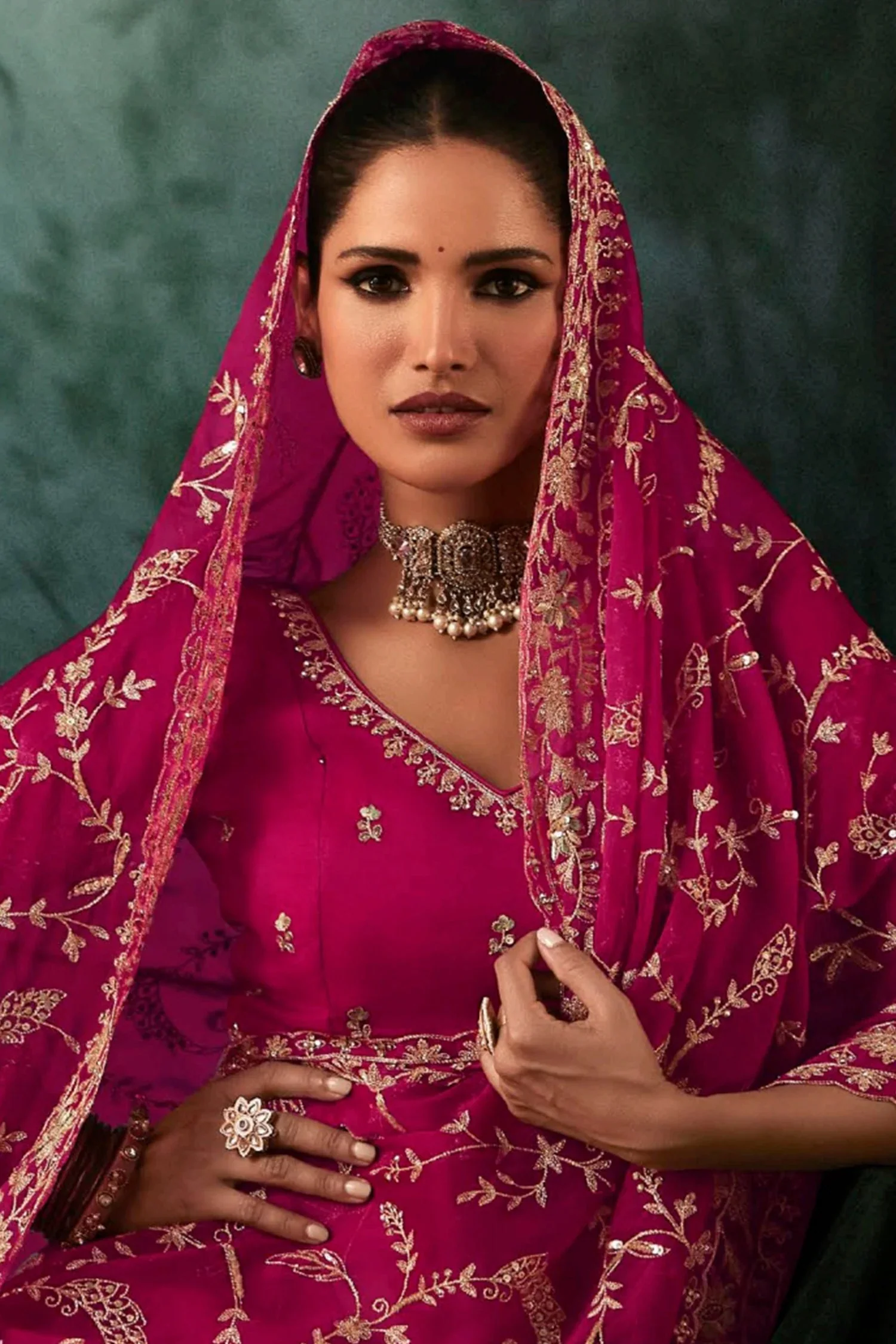 Pink Organza Saree with Sequin Embroidery Work - Image 3
