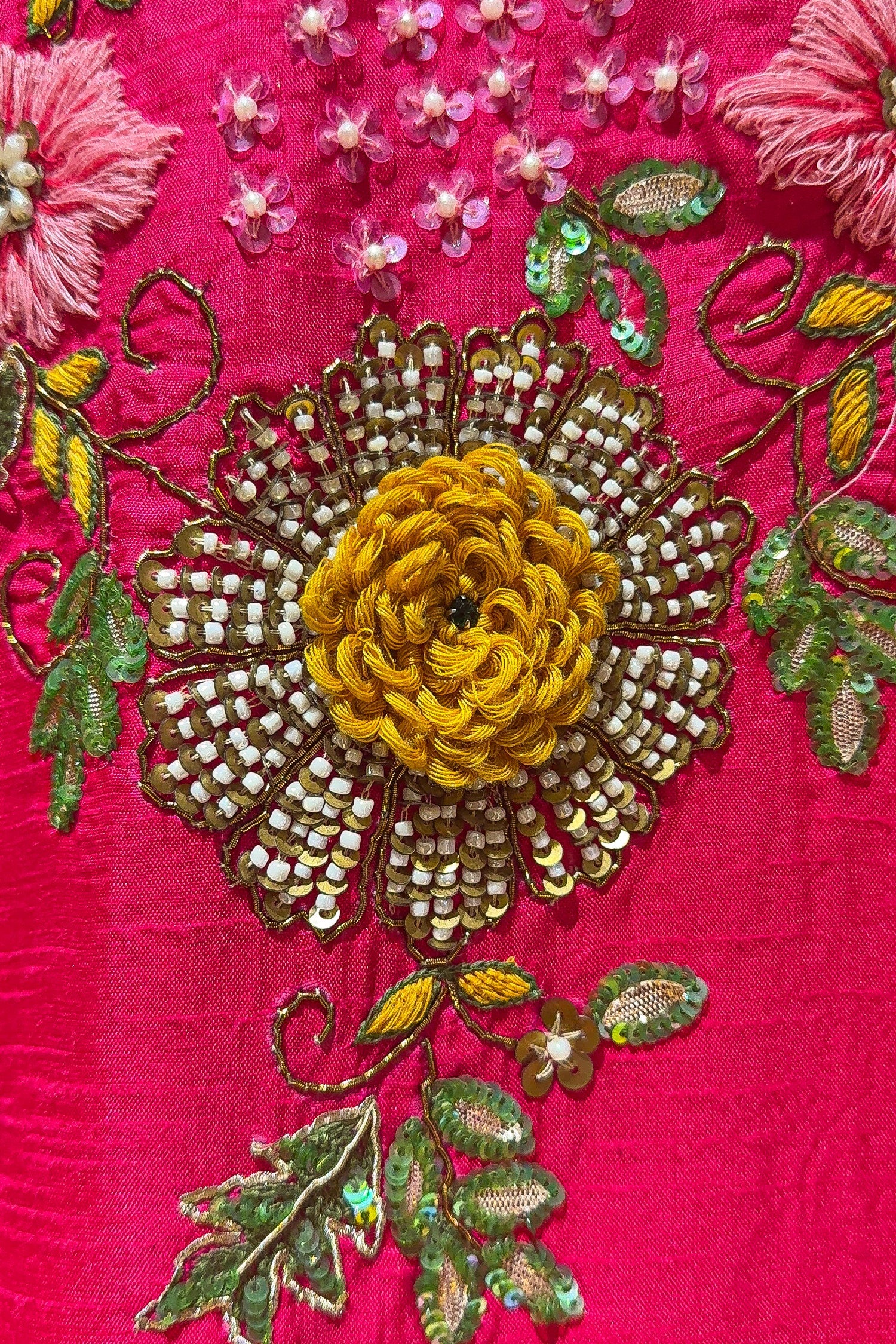 Pink Raw Silk Floral Embroidered and Beads Work Crop Top Lehenga with Jacket - Image 5