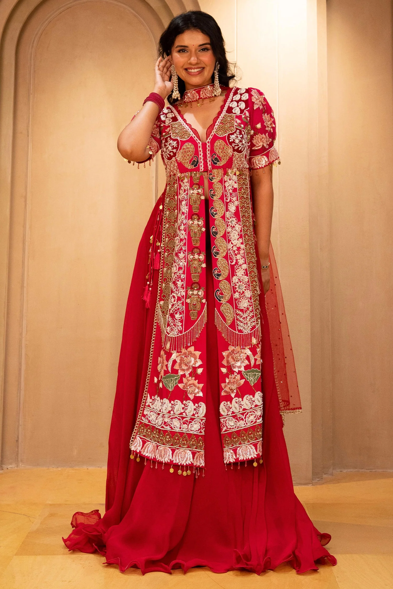 Pink Satin Organza Handworked Designer Palazzo Set - Image 2
