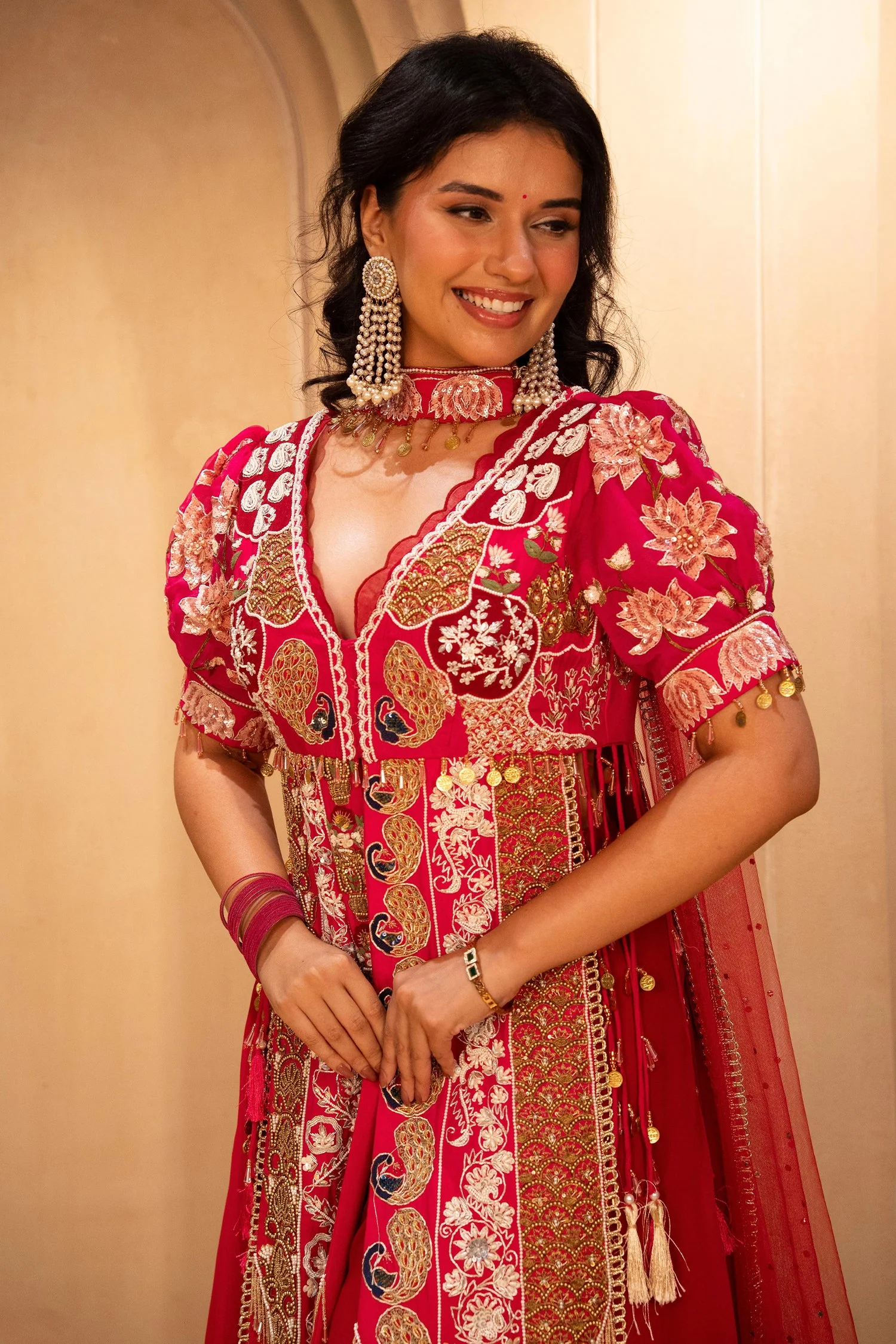 Pink Satin Organza Handworked Designer Palazzo Set - Image 5