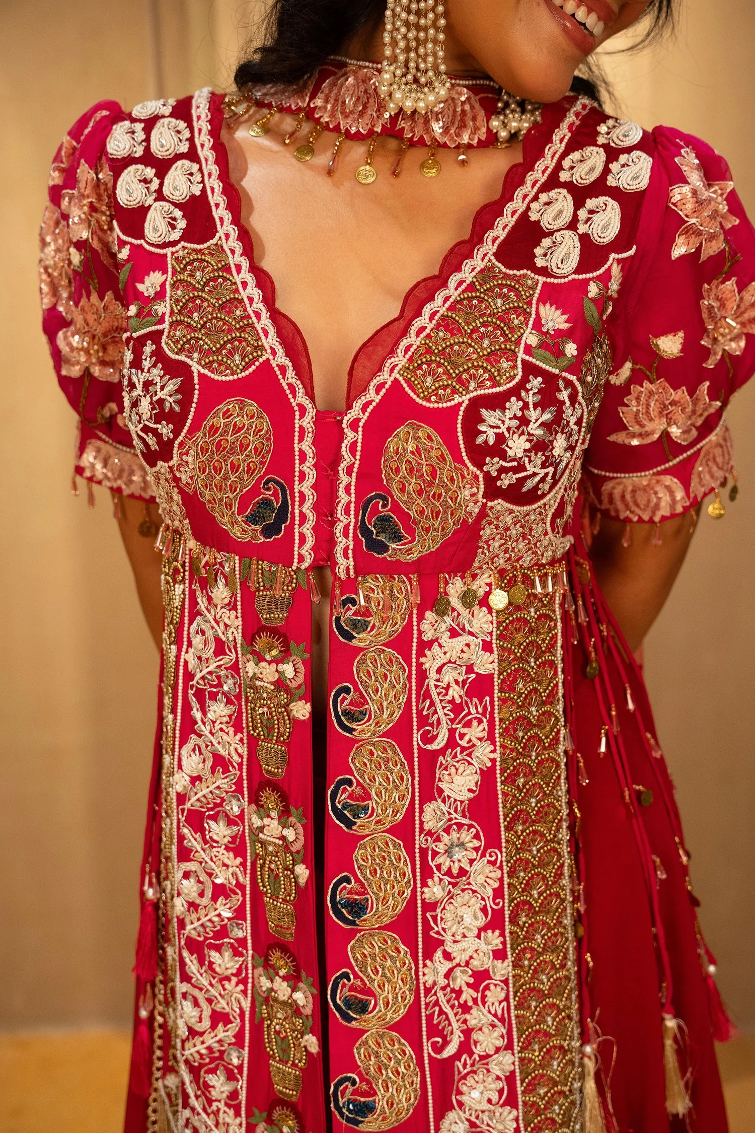 Pink Satin Organza Handworked Designer Palazzo Set - Image 7