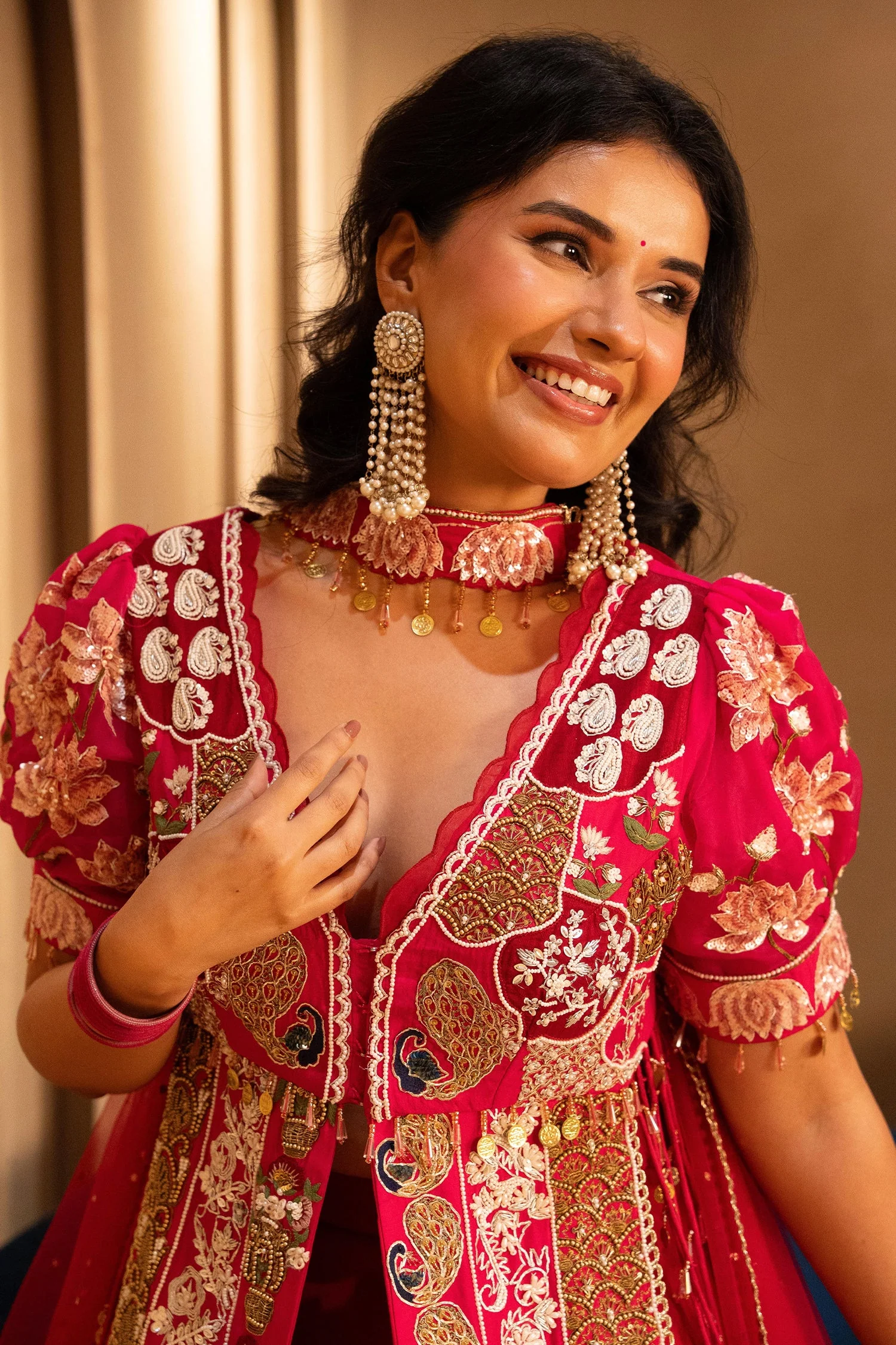 Pink Satin Organza Handworked Designer Palazzo Set - Image 8