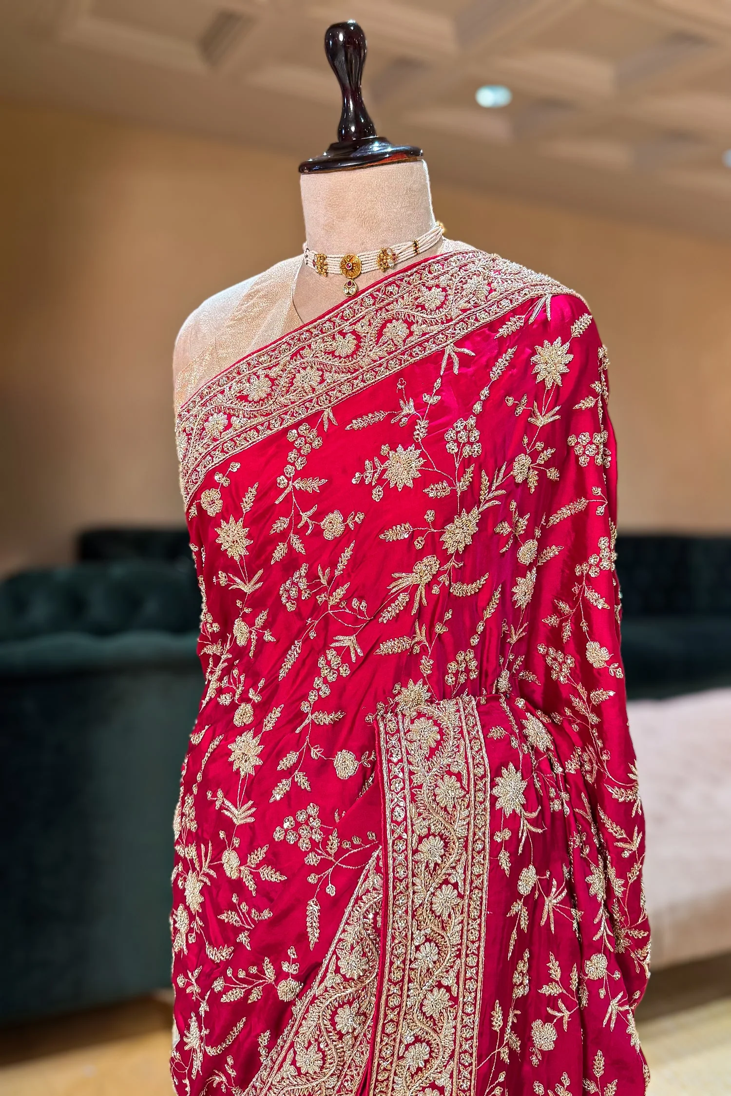 Pink Satin Silk Designer Zardosi and Sequin Worked Saree - Image 4