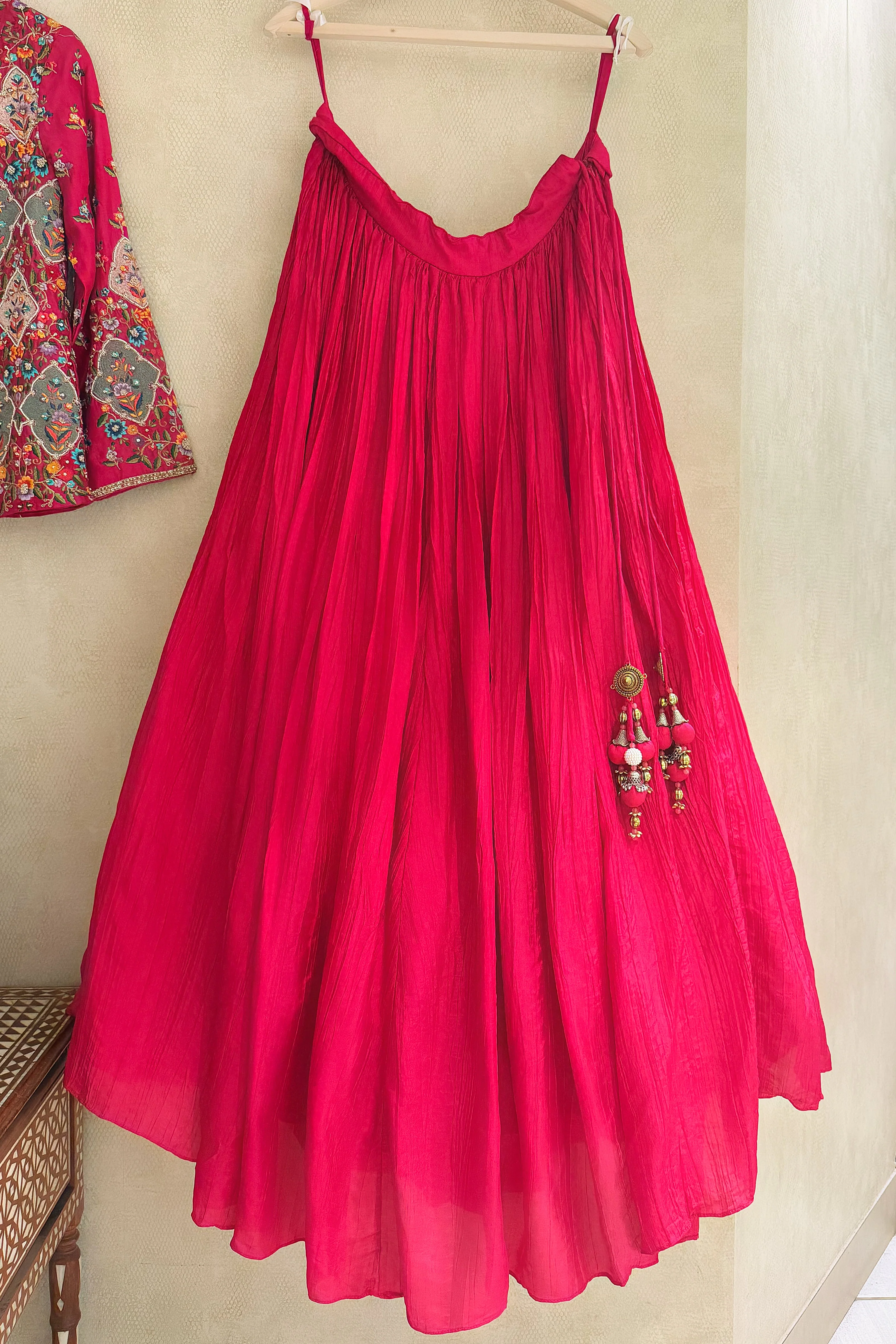 Pink Silk Floral Embroidered Top and Lehenga Set - Image 4
