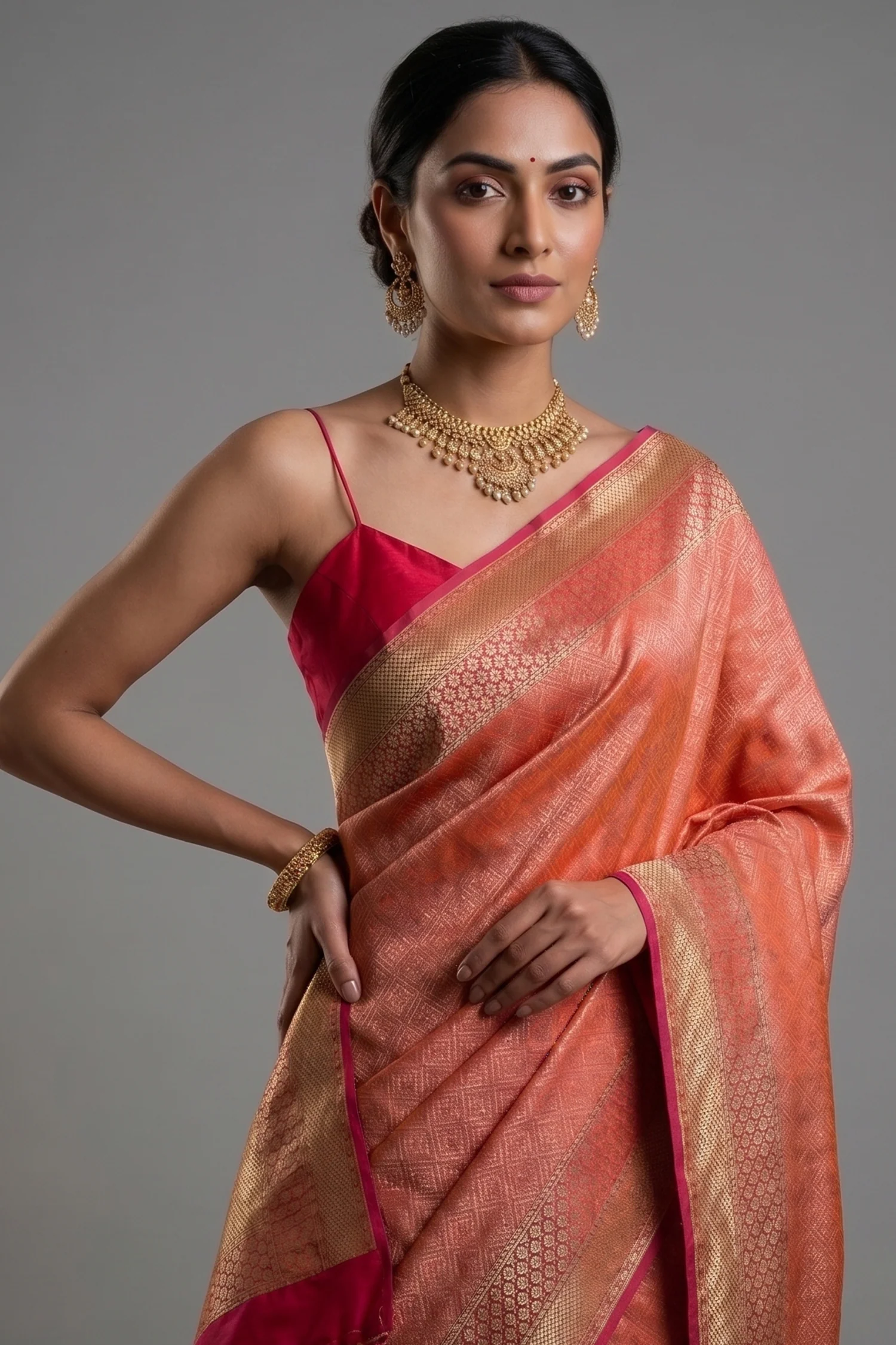 Pink Silk Traditional Woven Saree - Image 2