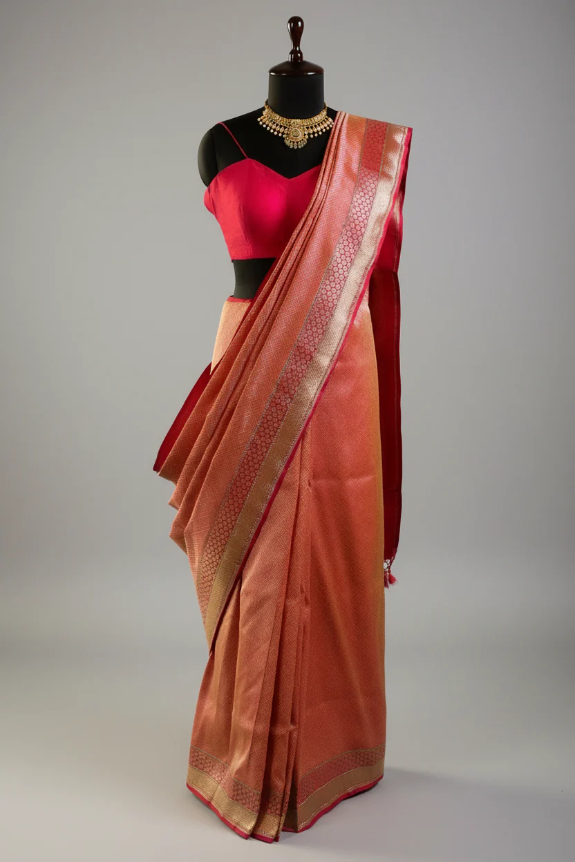Pink Silk Traditional Woven Saree - Image 3