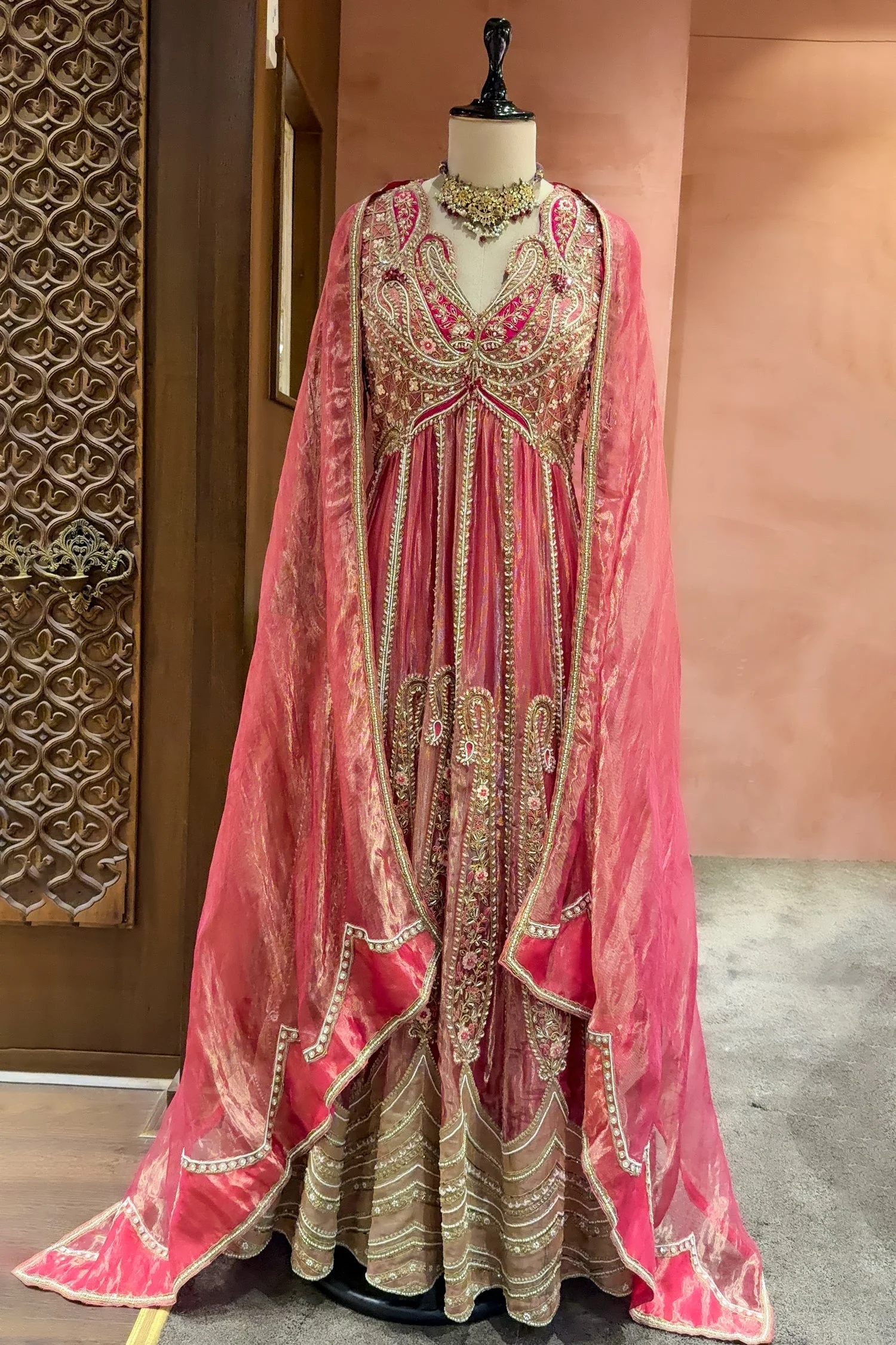 Pink Tissue Designer Heavy Paisley Worked Suit - Image 2