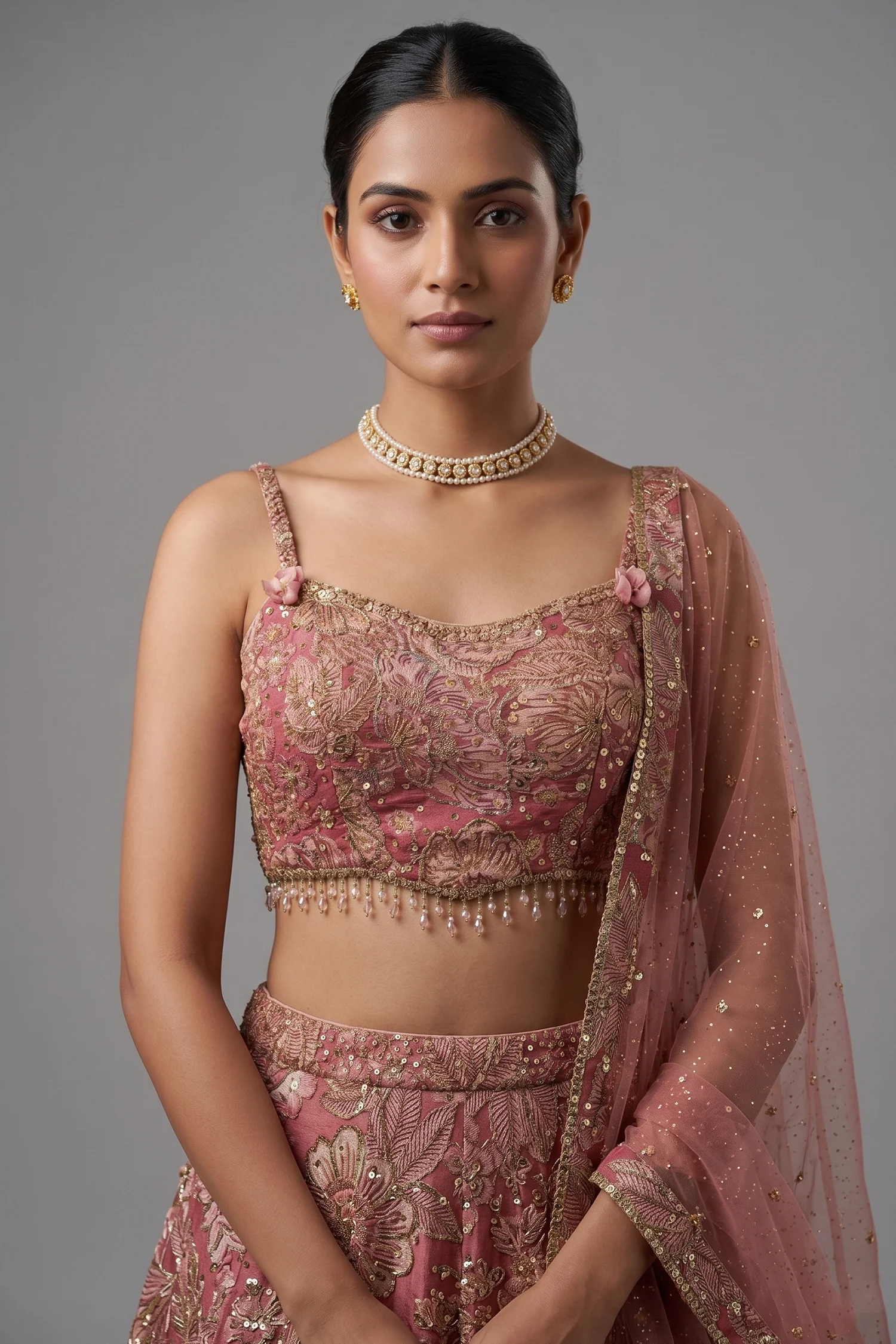 Pink Tissue Organza Floral Printed Lehenga with Cutdana Sequin Work - Image 2
