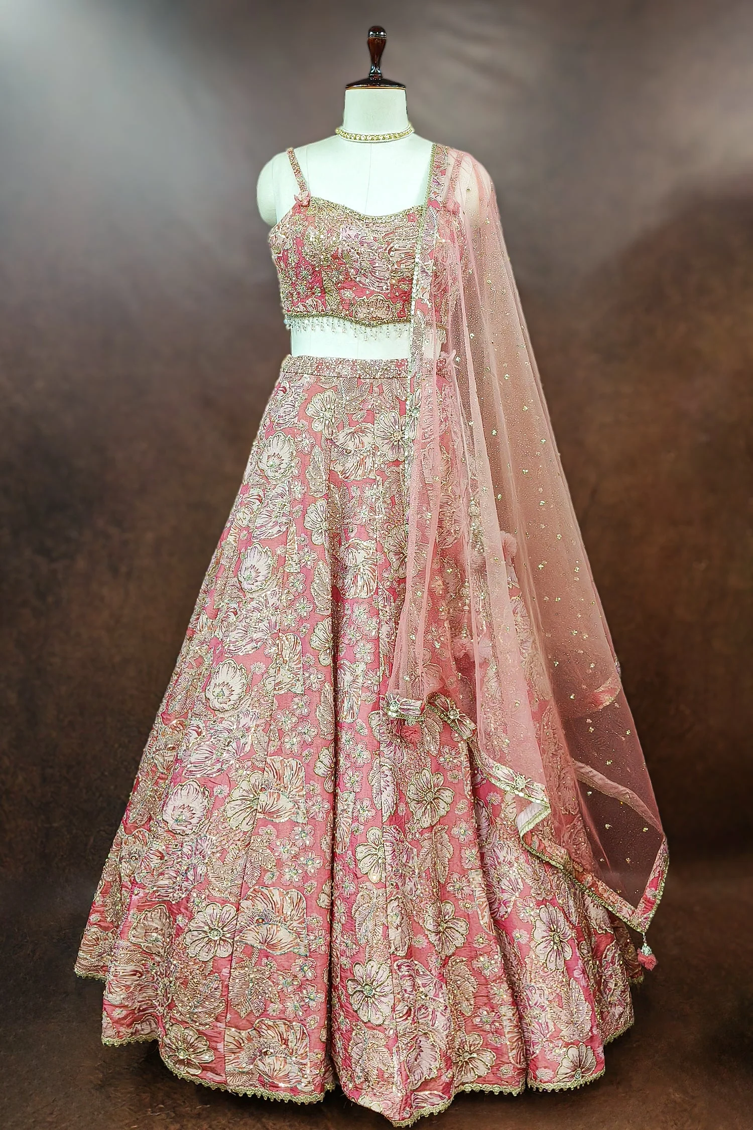 Pink Tissue Organza Floral Printed Lehenga with Cutdana Sequin Work - Image 3