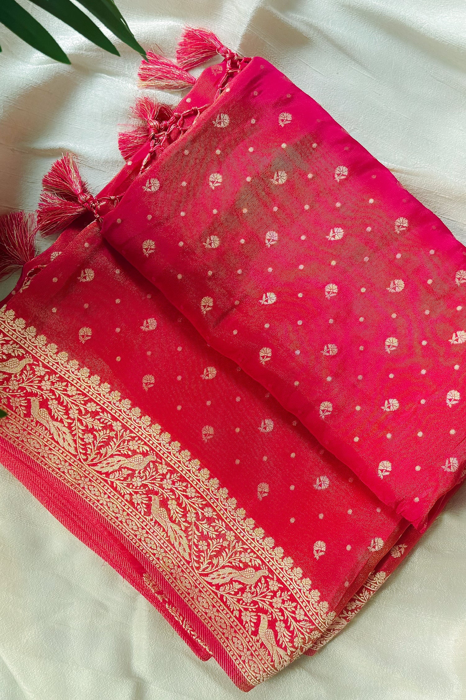 Pink Tissue Silk Woven Saree with Full Sleeved Handworked Readymade Blouse - Image 3