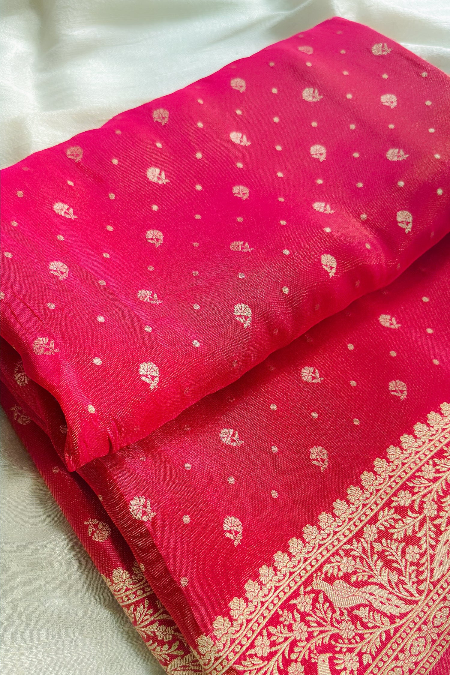 Pink Tissue Silk Woven Saree with Full Sleeved Handworked Readymade Blouse - Image 4