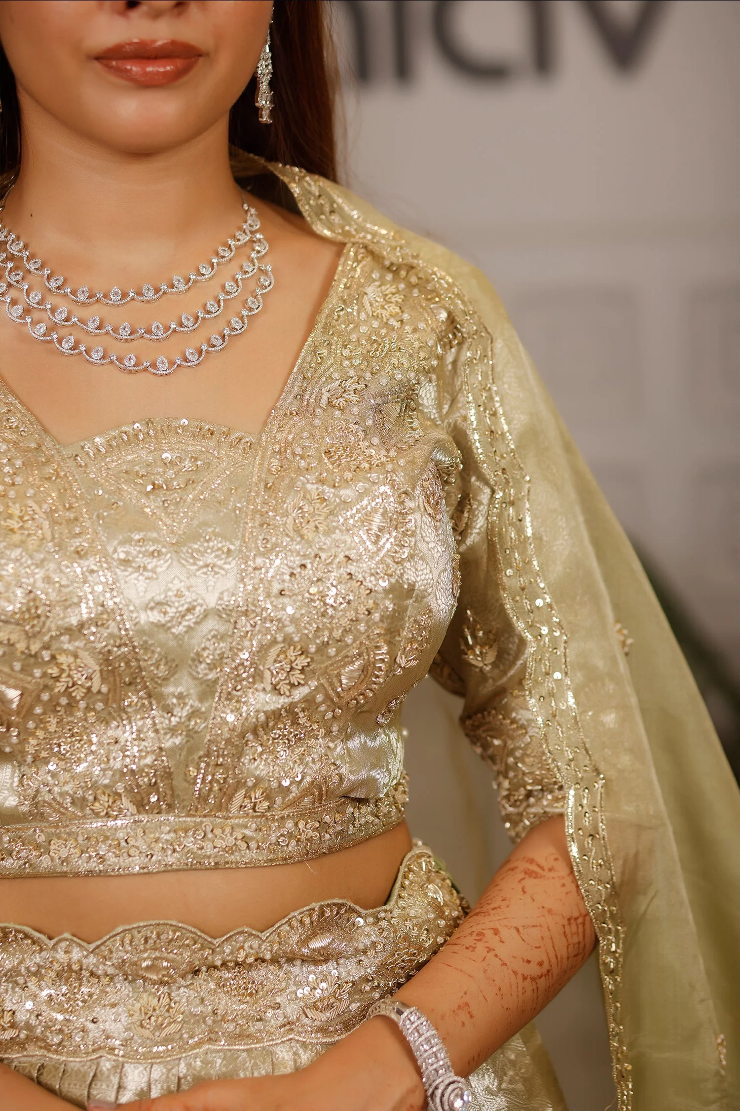 Pista Green Tissue Pleated Lehenga - Image 6