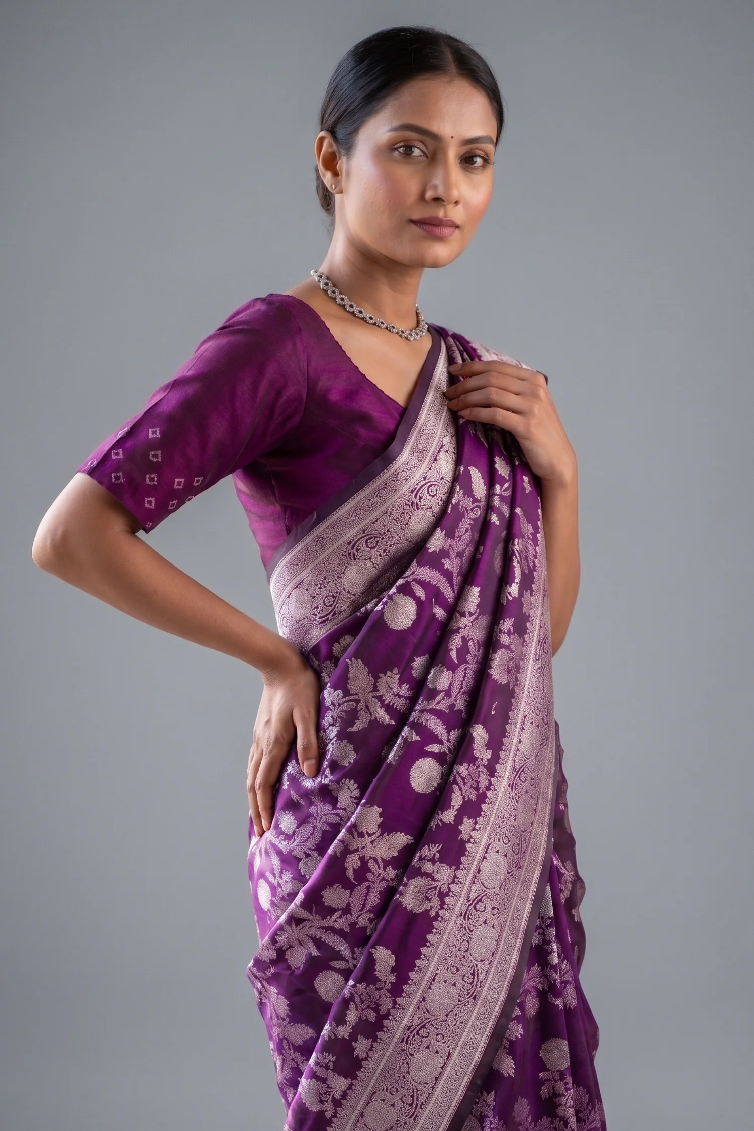 Purple Art Silk Woven Jaal Saree - Image 2