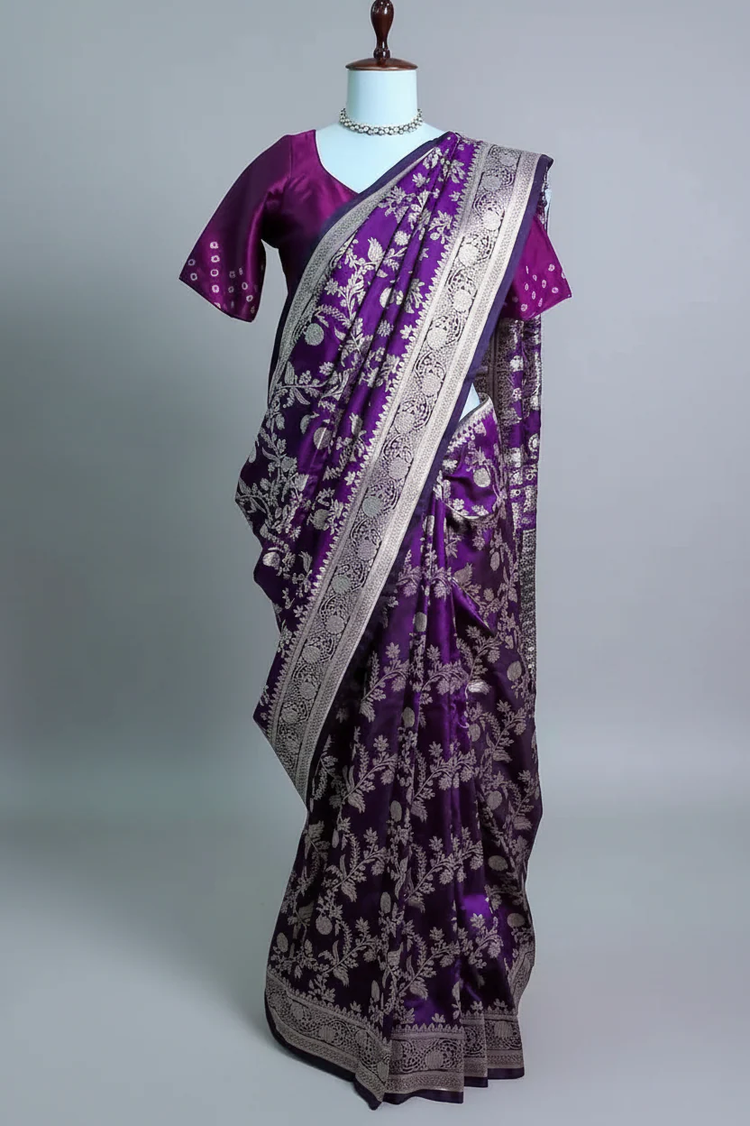 Purple Art Silk Woven Jaal Saree - Image 3