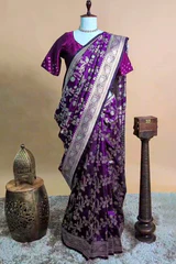 Purple Art Silk Woven Jaal Saree - Image 4