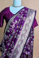 Purple Art Silk Woven Jaal Saree - Image 5