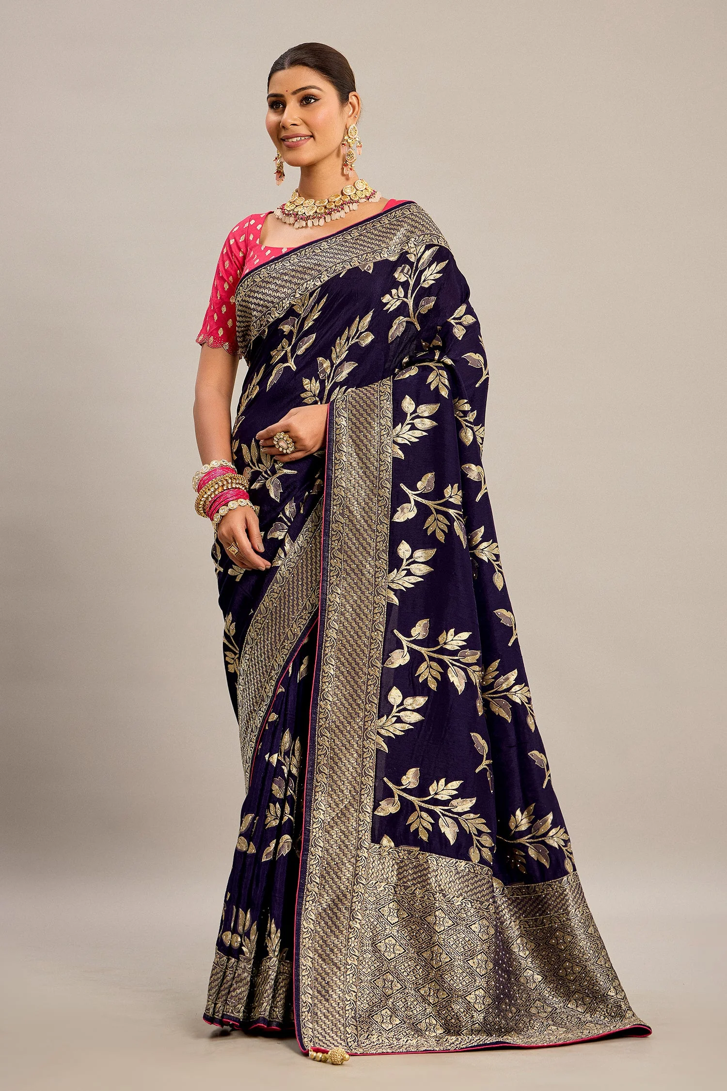 Purple Art Silk Woven Saree - Image 2