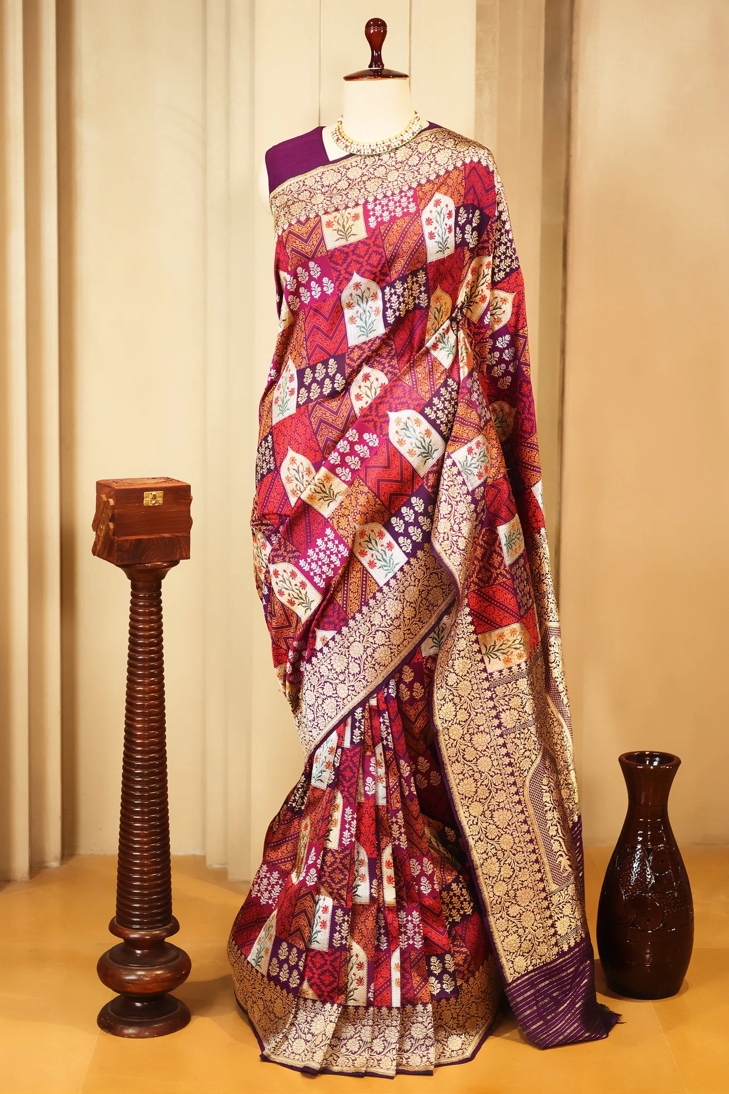 Purple Banarasi Silk Real Zari Kadva Woven Saree - Image 2