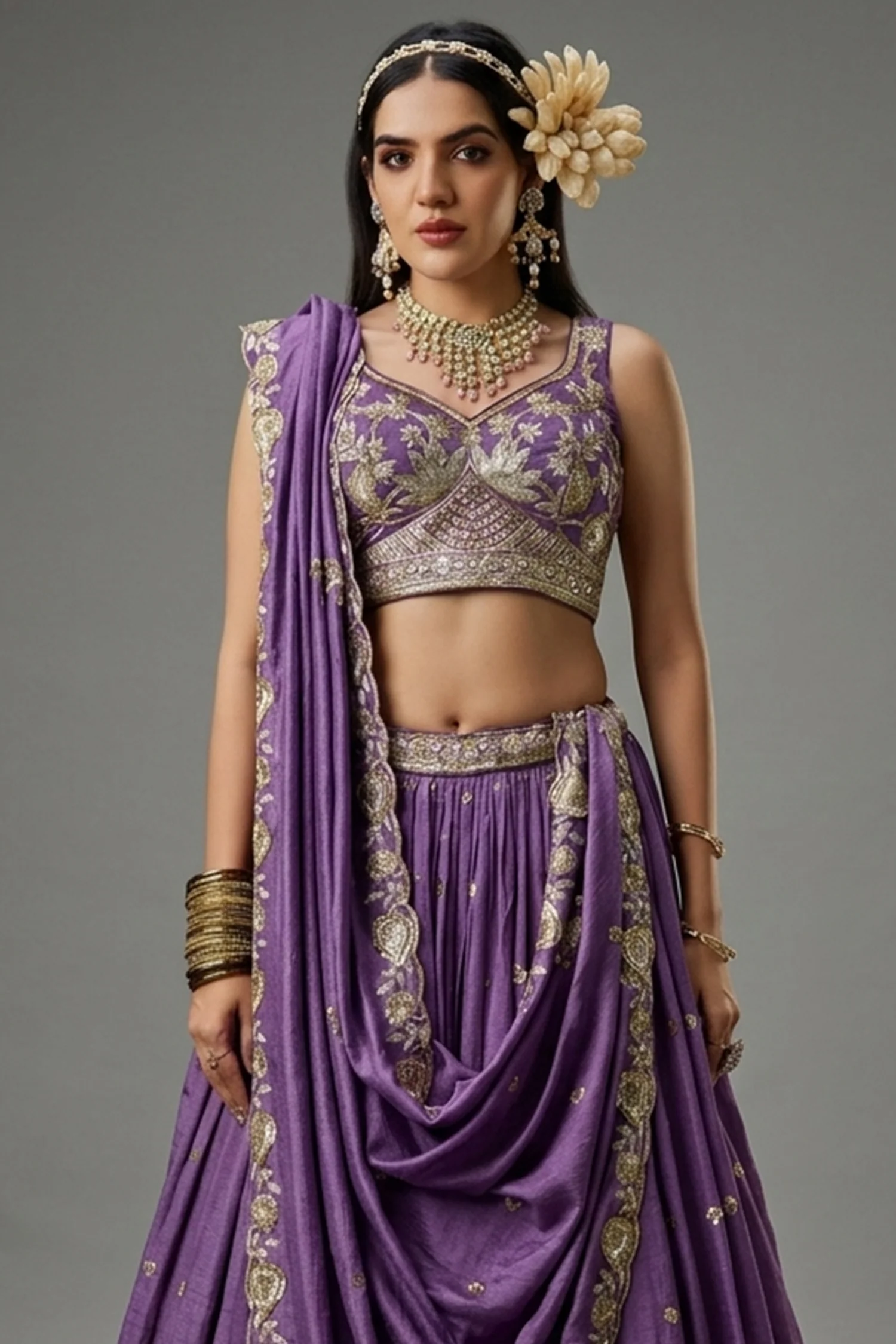 Purple Georgette Sequin Embroidered Lehenga - Image 2