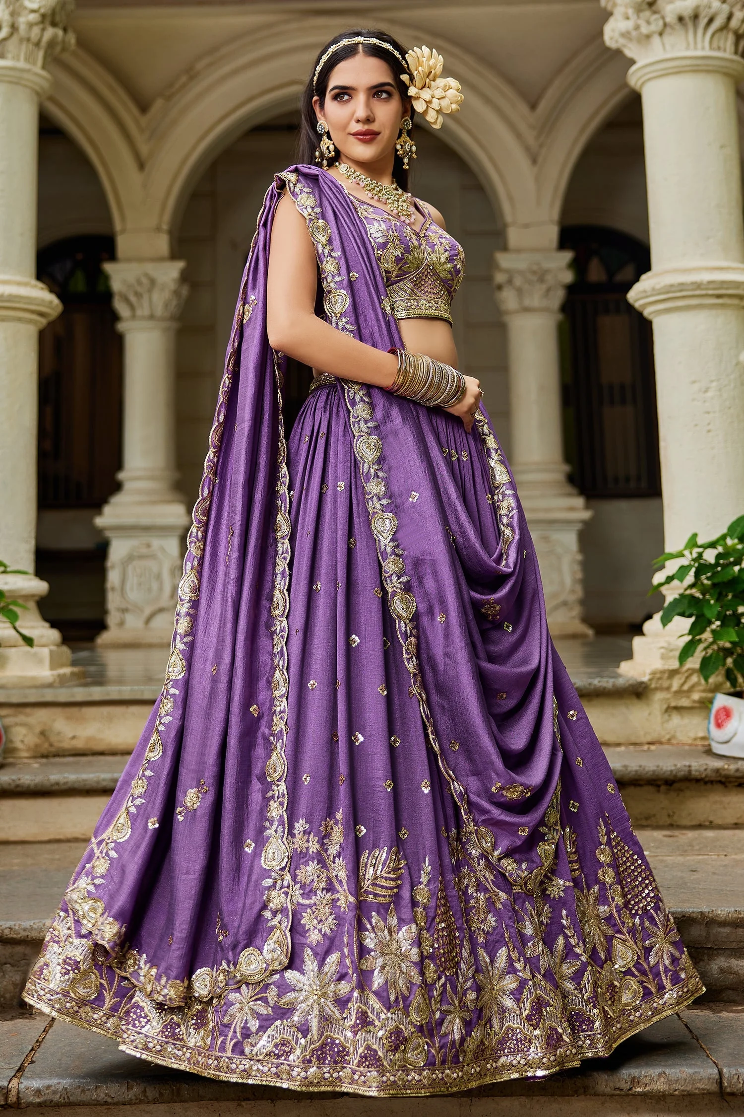 Purple Georgette Sequin Embroidered Lehenga - Image 3
