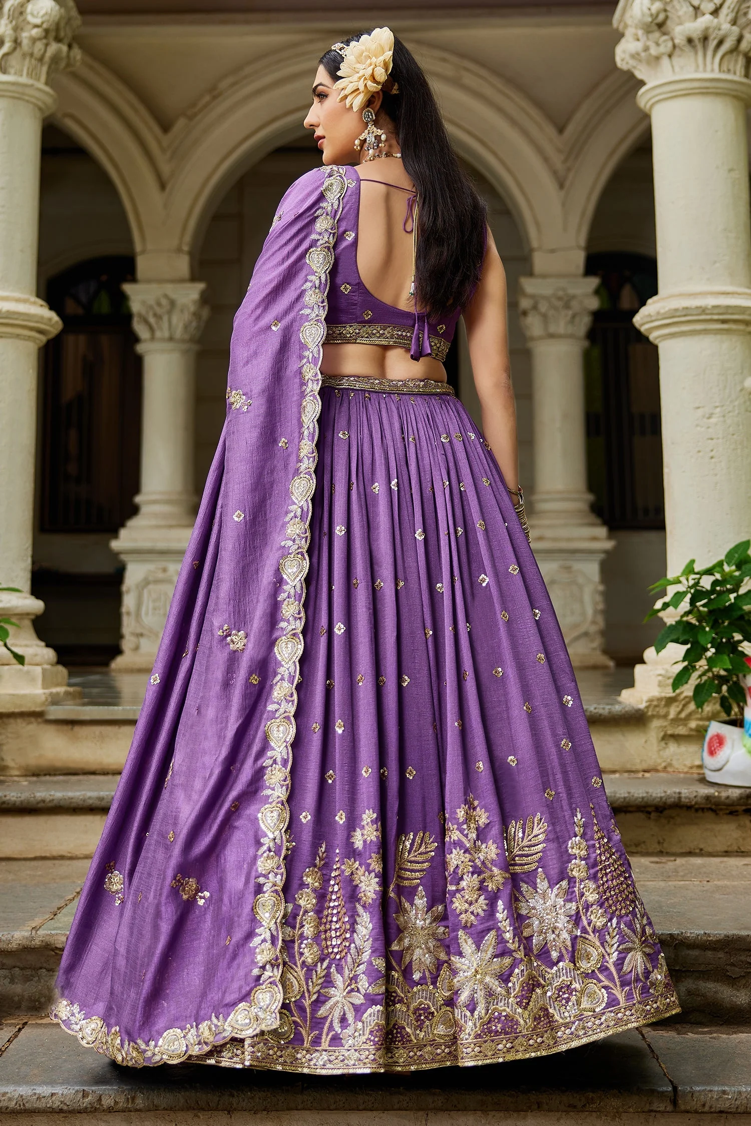 Purple Georgette Sequin Embroidered Lehenga - Image 4