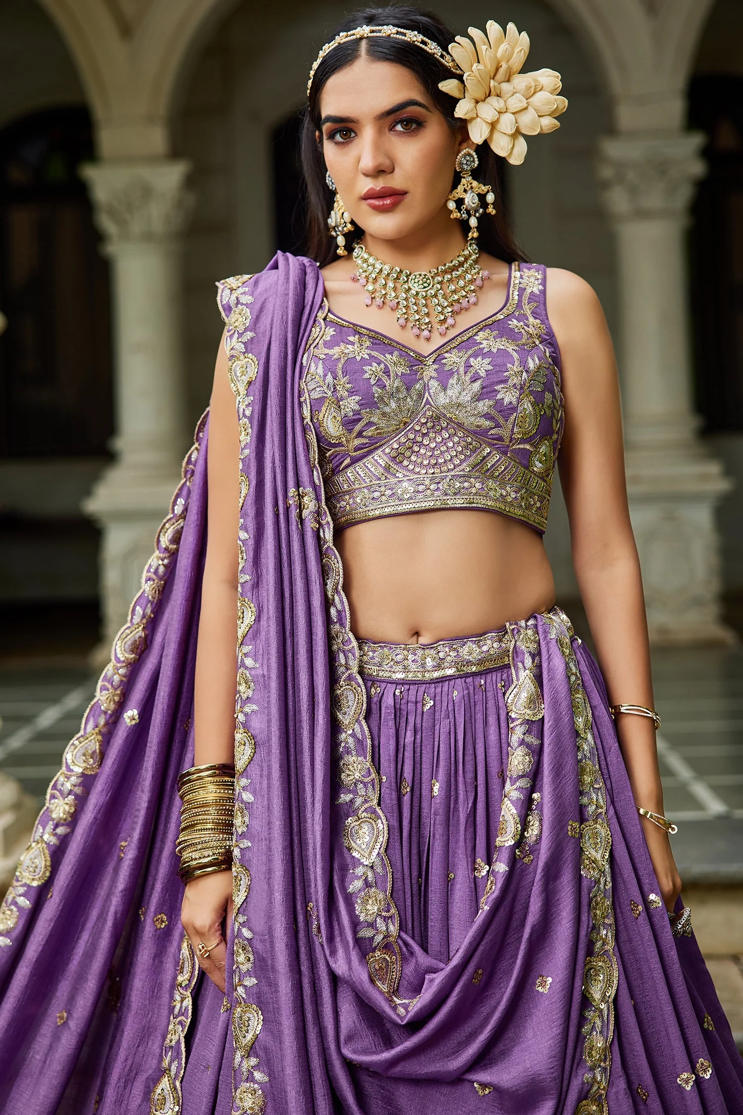 Purple Georgette Sequin Embroidered Lehenga - Image 5