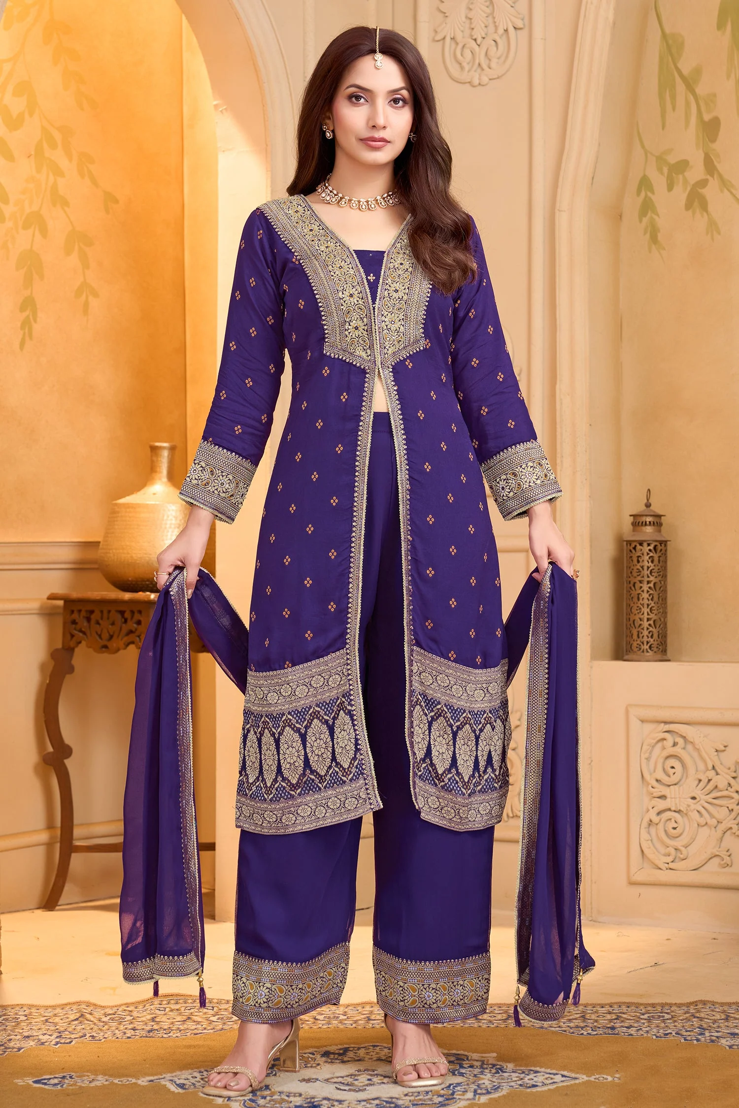 Purple Georgette Slit Cut Suit - Image 3