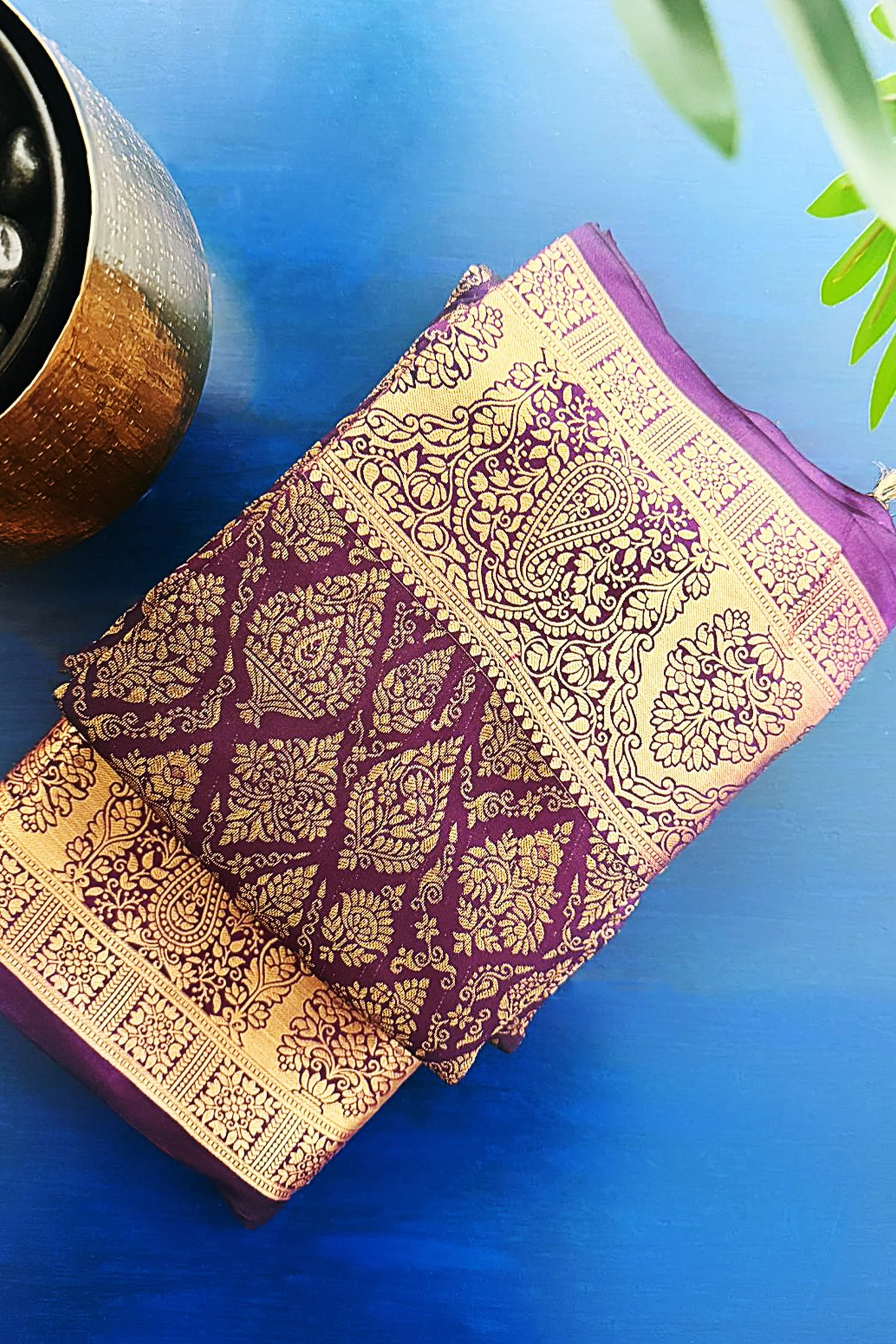 Purple Kanchipuram Tissue Silk Traditional Woven Butta Saree - Image 3