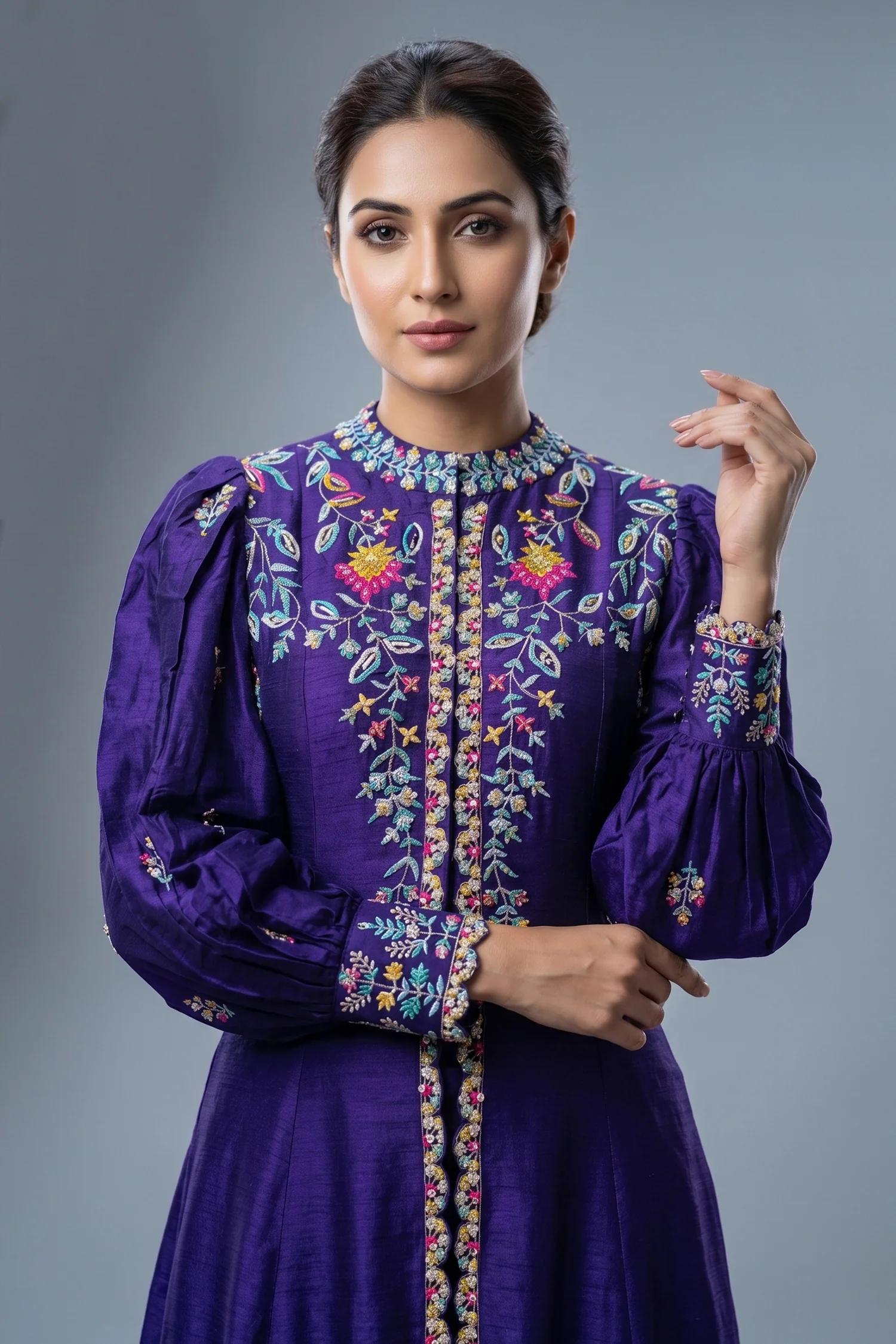 Purple Raw Silk Sequin Embroidered Slit Cut Lehenga Suit - Image 2