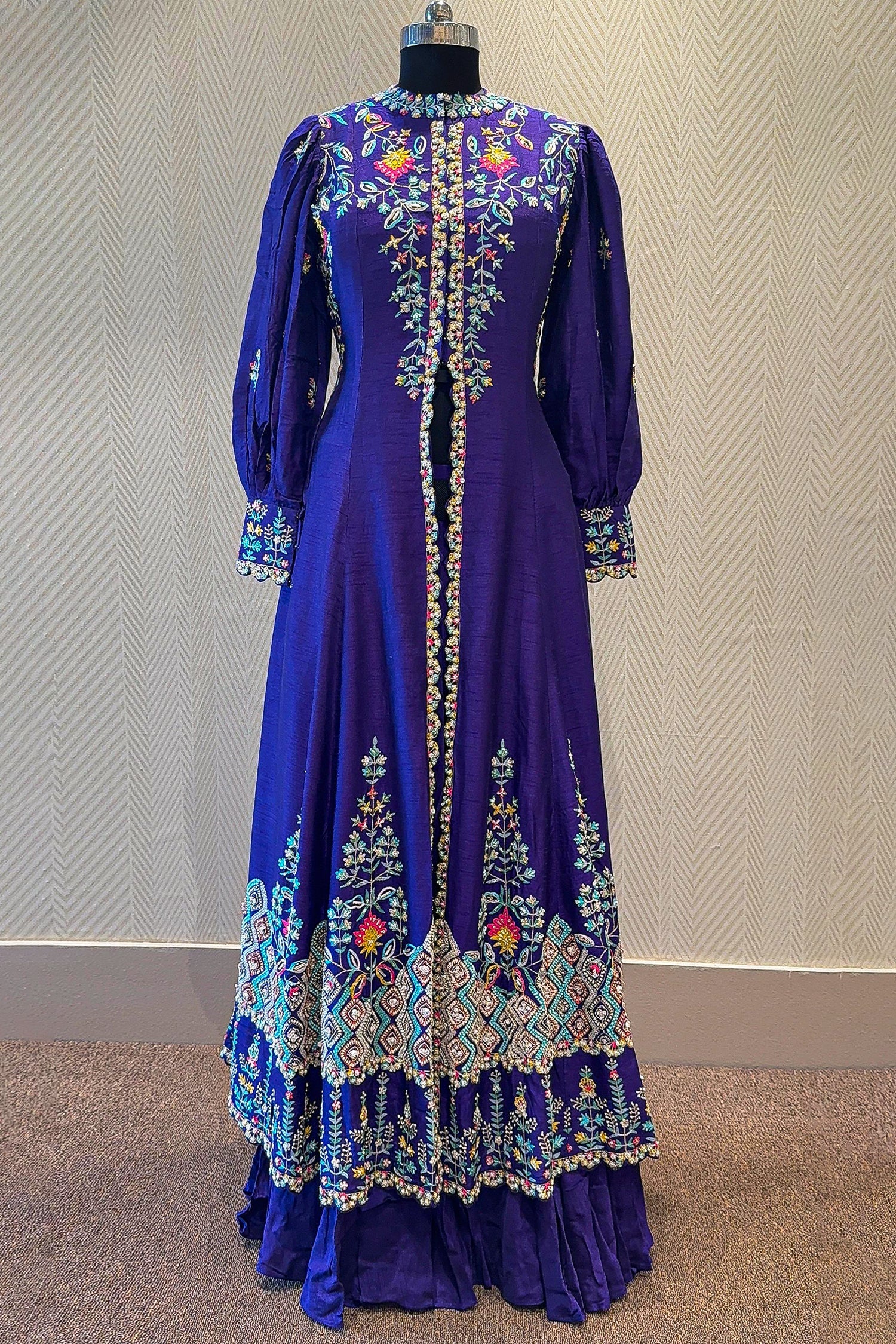 Purple Raw Silk Sequin Embroidered Slit Cut Lehenga Suit - Image 3
