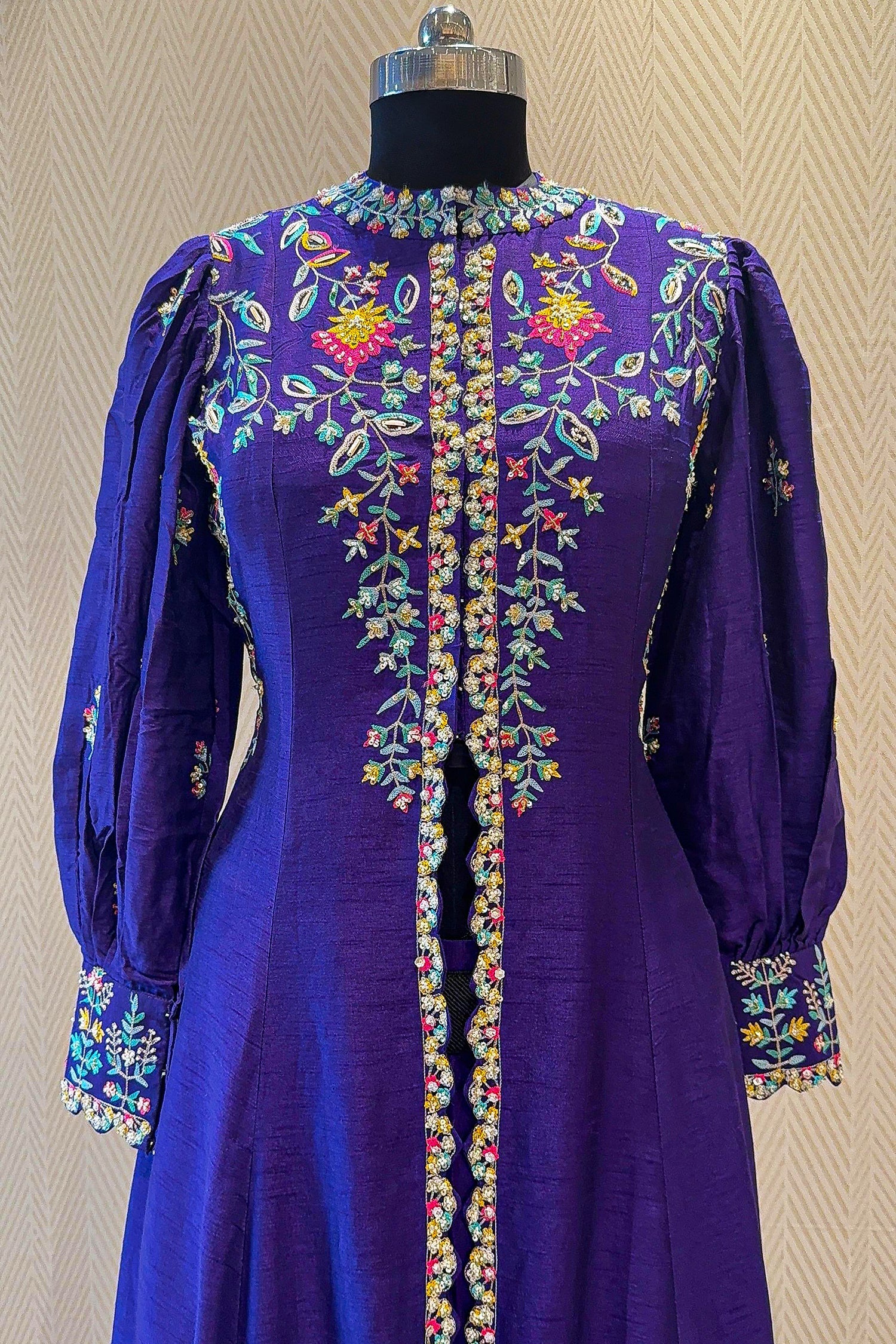 Purple Raw Silk Sequin Embroidered Slit Cut Lehenga Suit - Image 4
