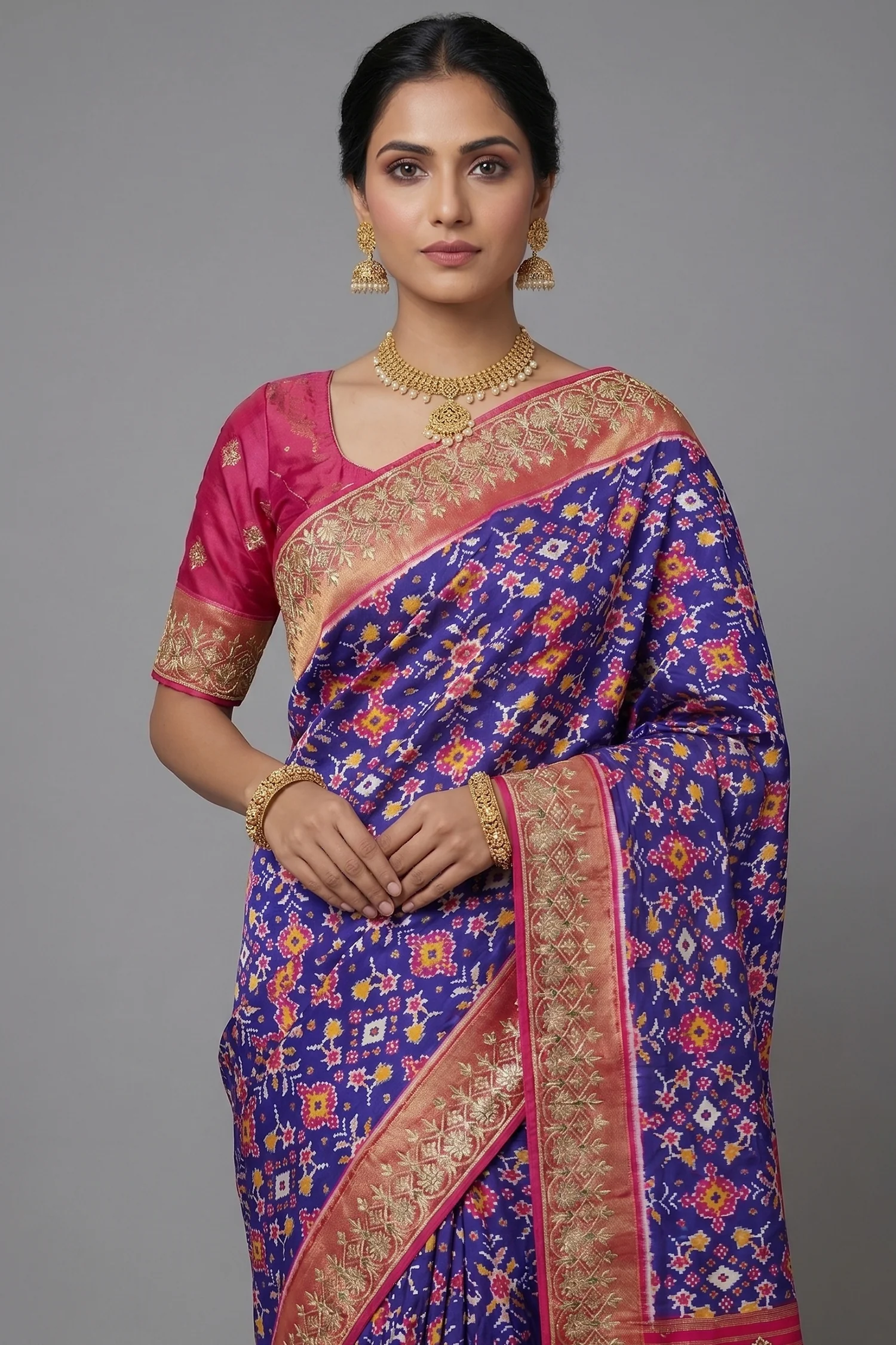 Purple Silk Traditional Patola Saree with Gota Sequin Work - Image 2