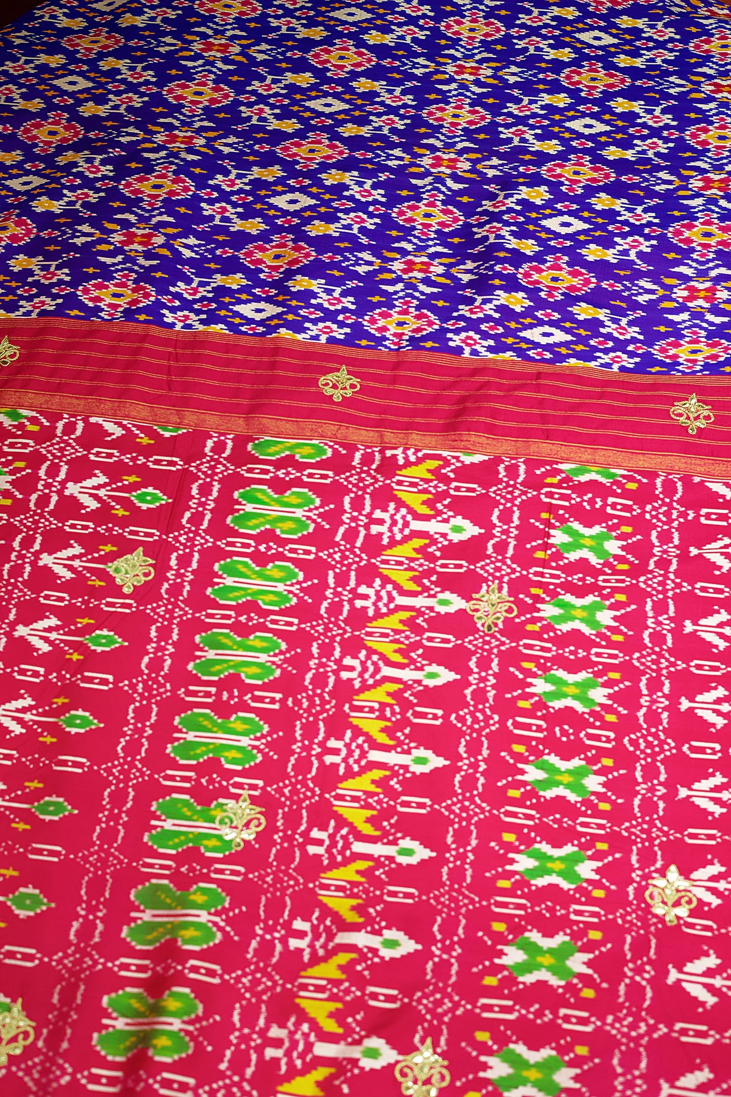 Purple Silk Traditional Patola Saree with Gota Sequin Work - Image 5