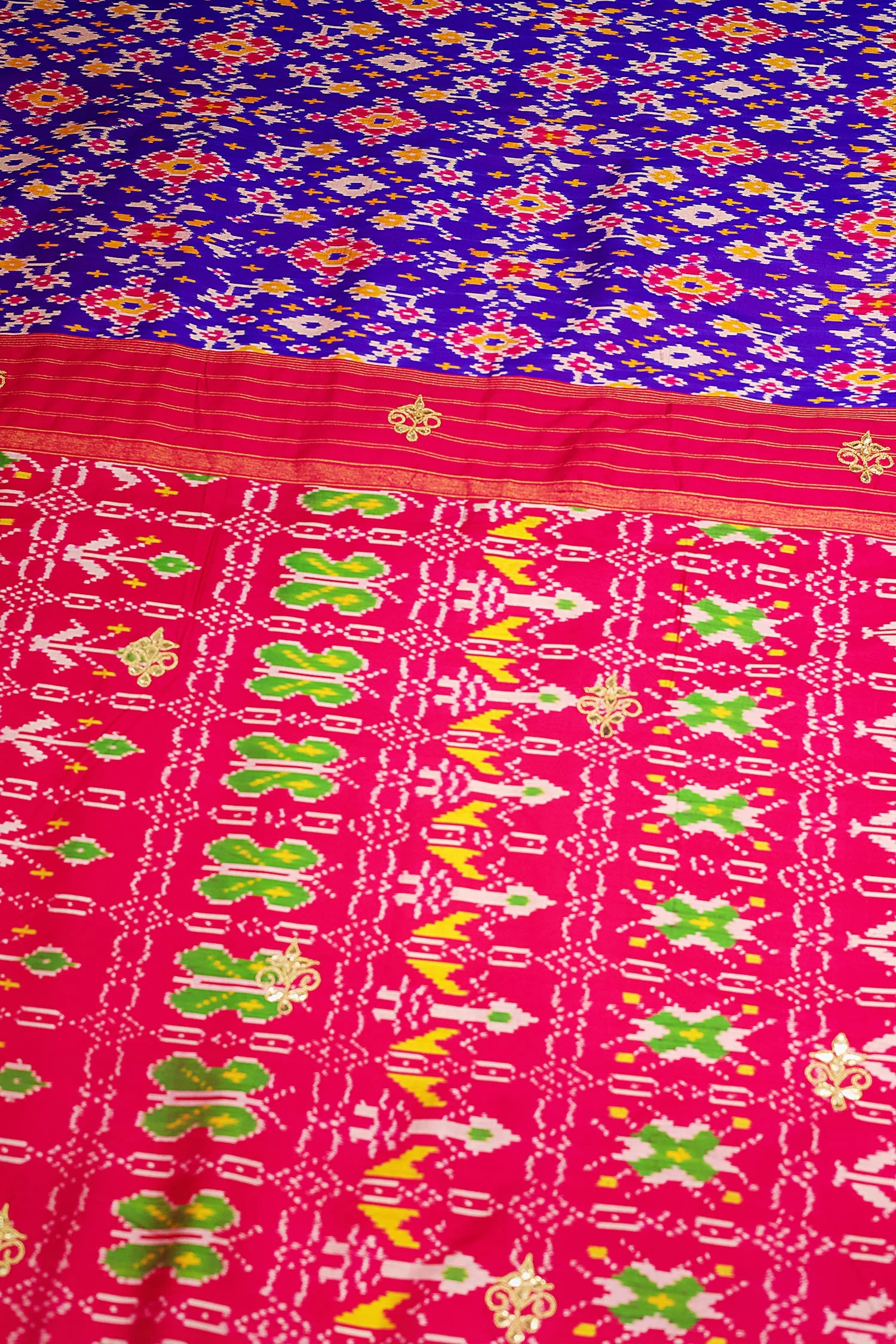 Purple Silk Traditional Patola Saree with Gota Sequin Work - Image 6