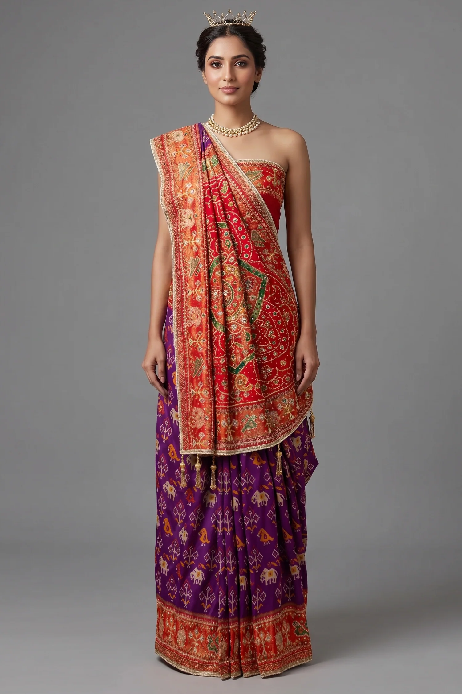 Purple Silk Woven Patola Saree with Handwork Pallu and Border