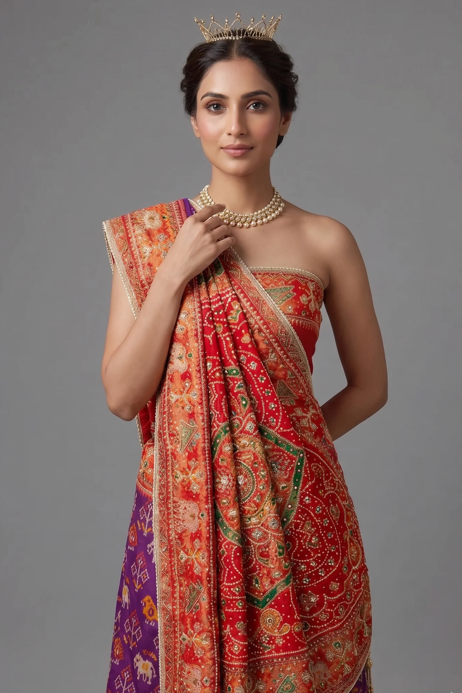 Purple Silk Woven Patola Saree with Handwork Pallu and Border - Image 2