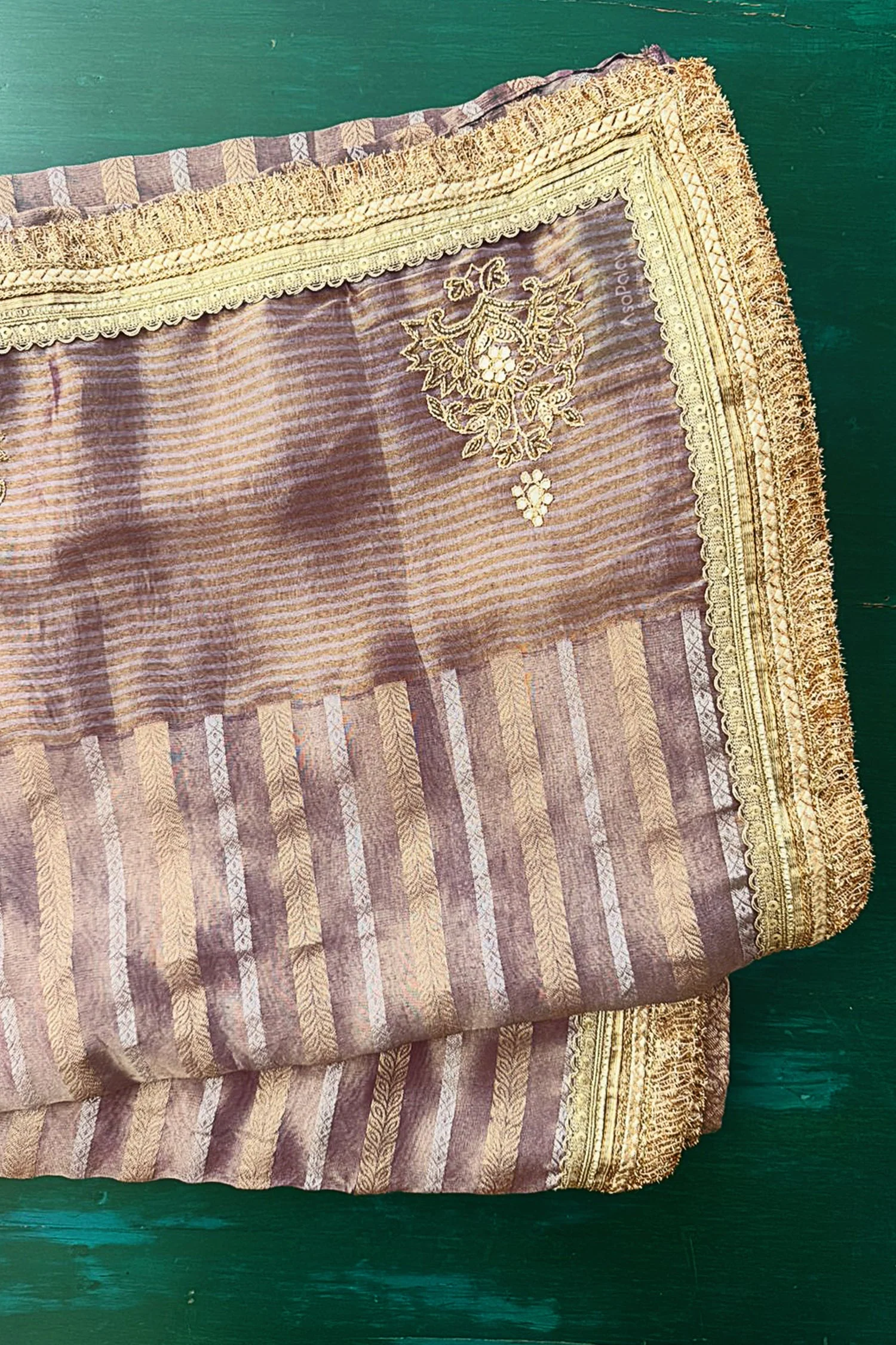 Purple Tissue Woven Saree with Lace Work - Image 4