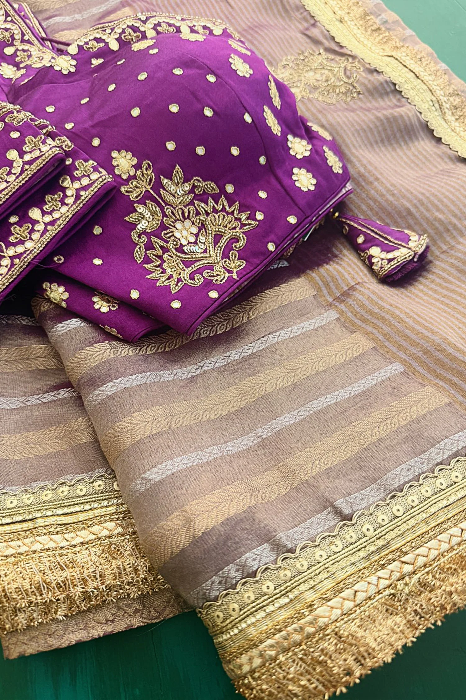 Purple Tissue Woven Saree with Lace Work - Image 5