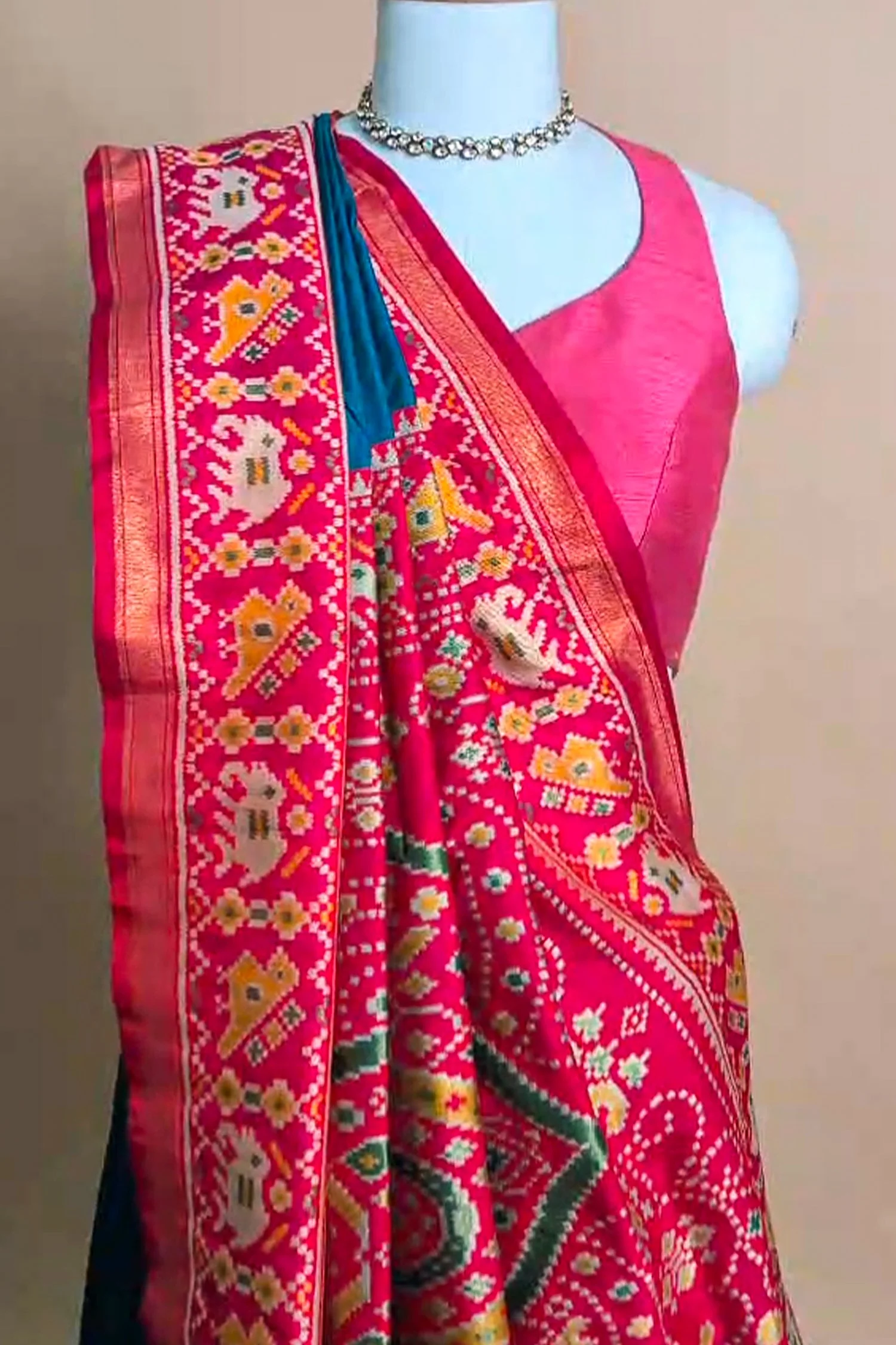Rama Blue Art Silk Saree with Patola Border and Contrast Pallu - Image 5