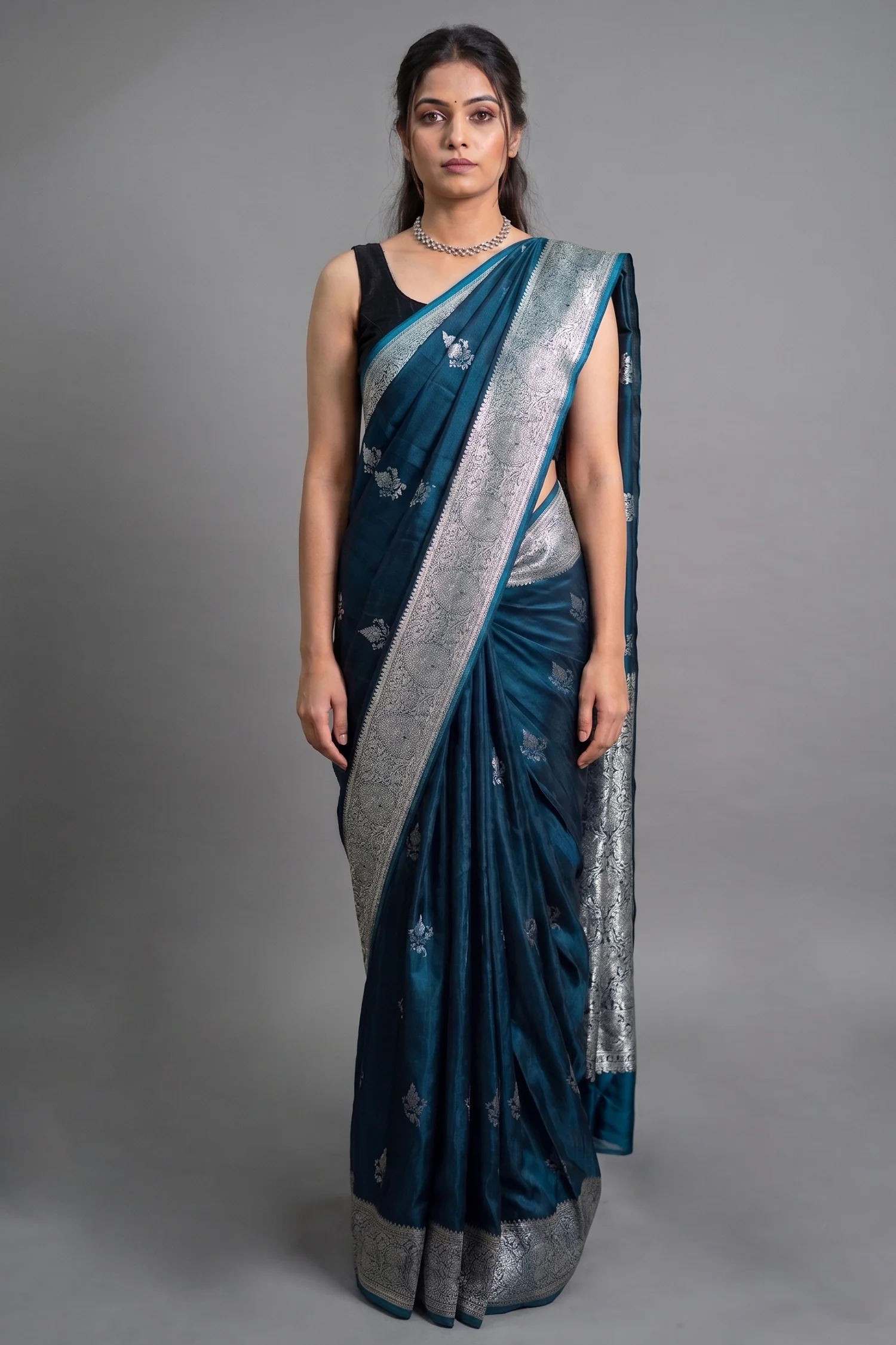 Rama Blue Modal Silk Woven Saree