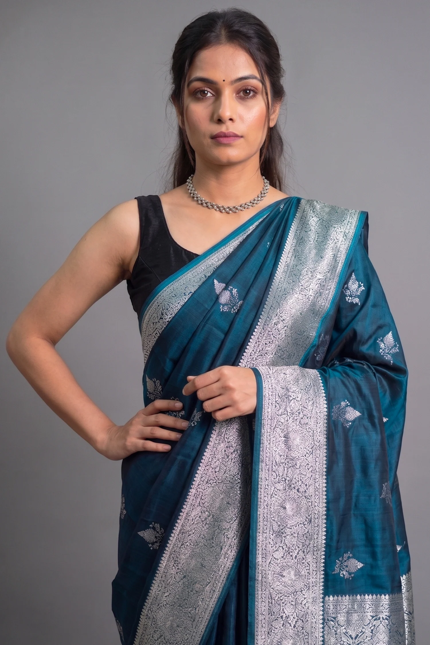 Rama Blue Modal Silk Woven Saree - Image 2