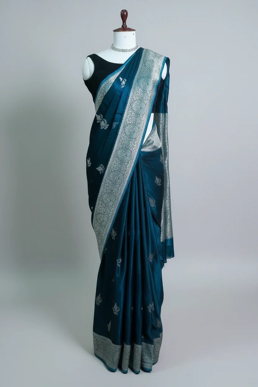 Rama Blue Modal Silk Woven Saree - Image 3