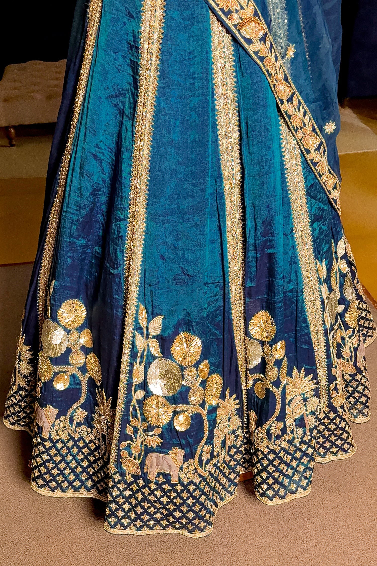 Rama Blue Organza Sequins and Zardosi Worked Lehenga - Image 6
