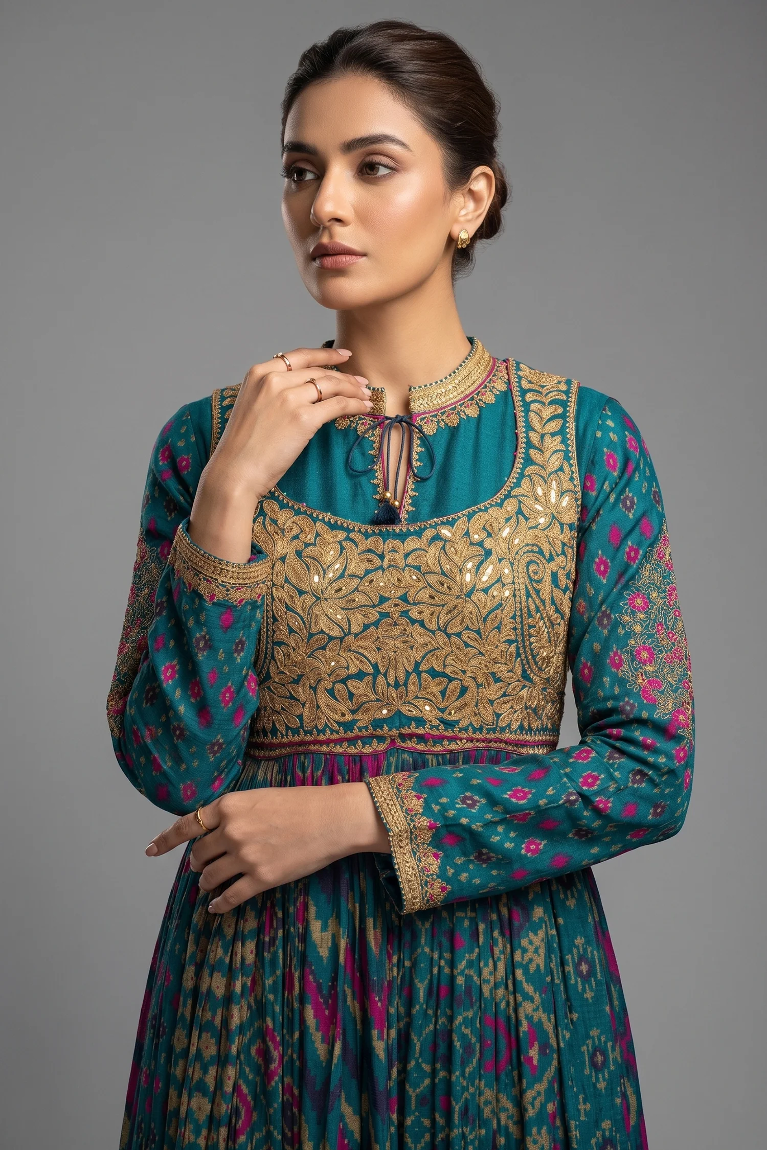 Rama Blue Silk Printed Anarkali Suit with Sequin Embroidery Work - Image 2