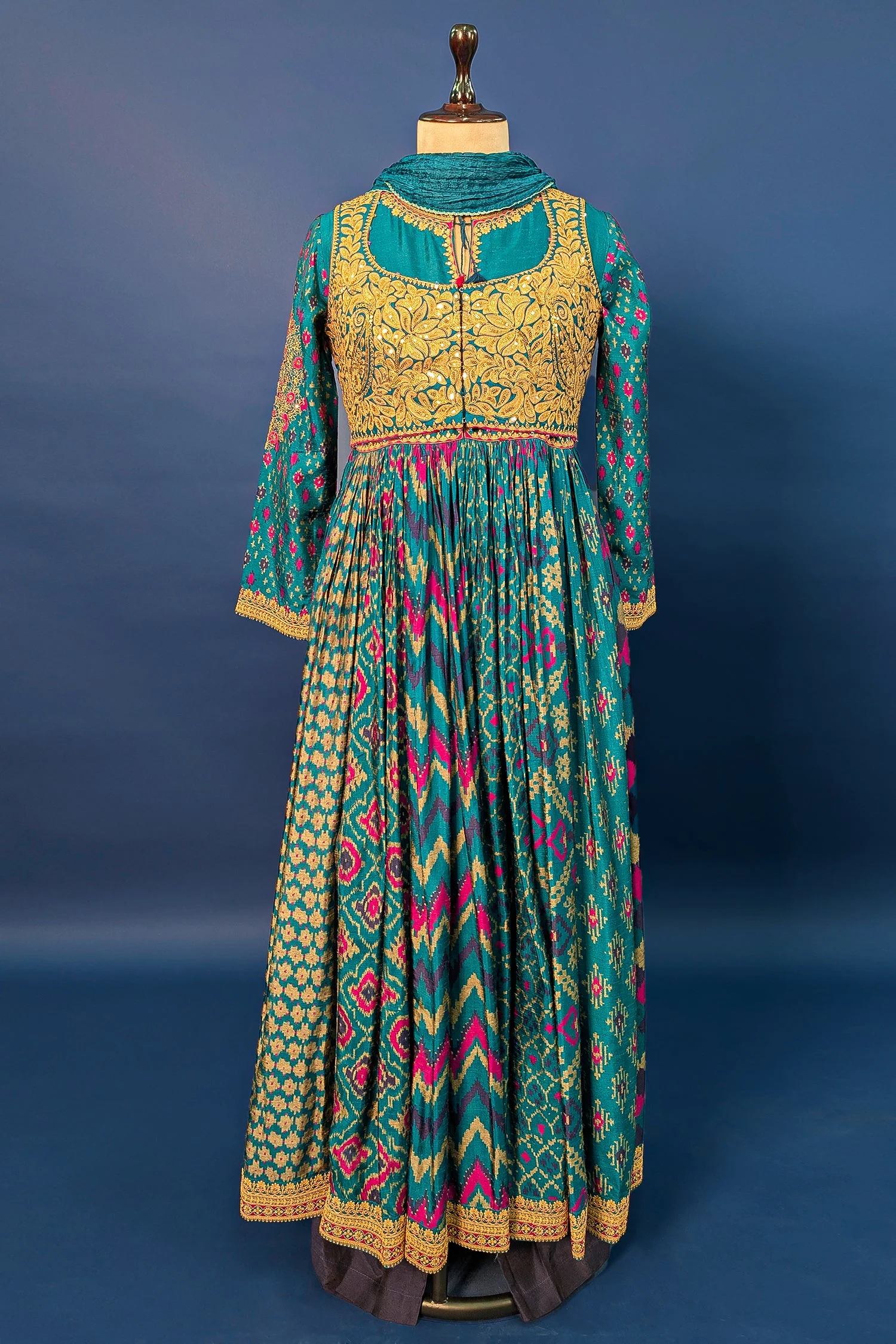 Rama Blue Silk Printed Anarkali Suit with Sequin Embroidery Work - Image 3