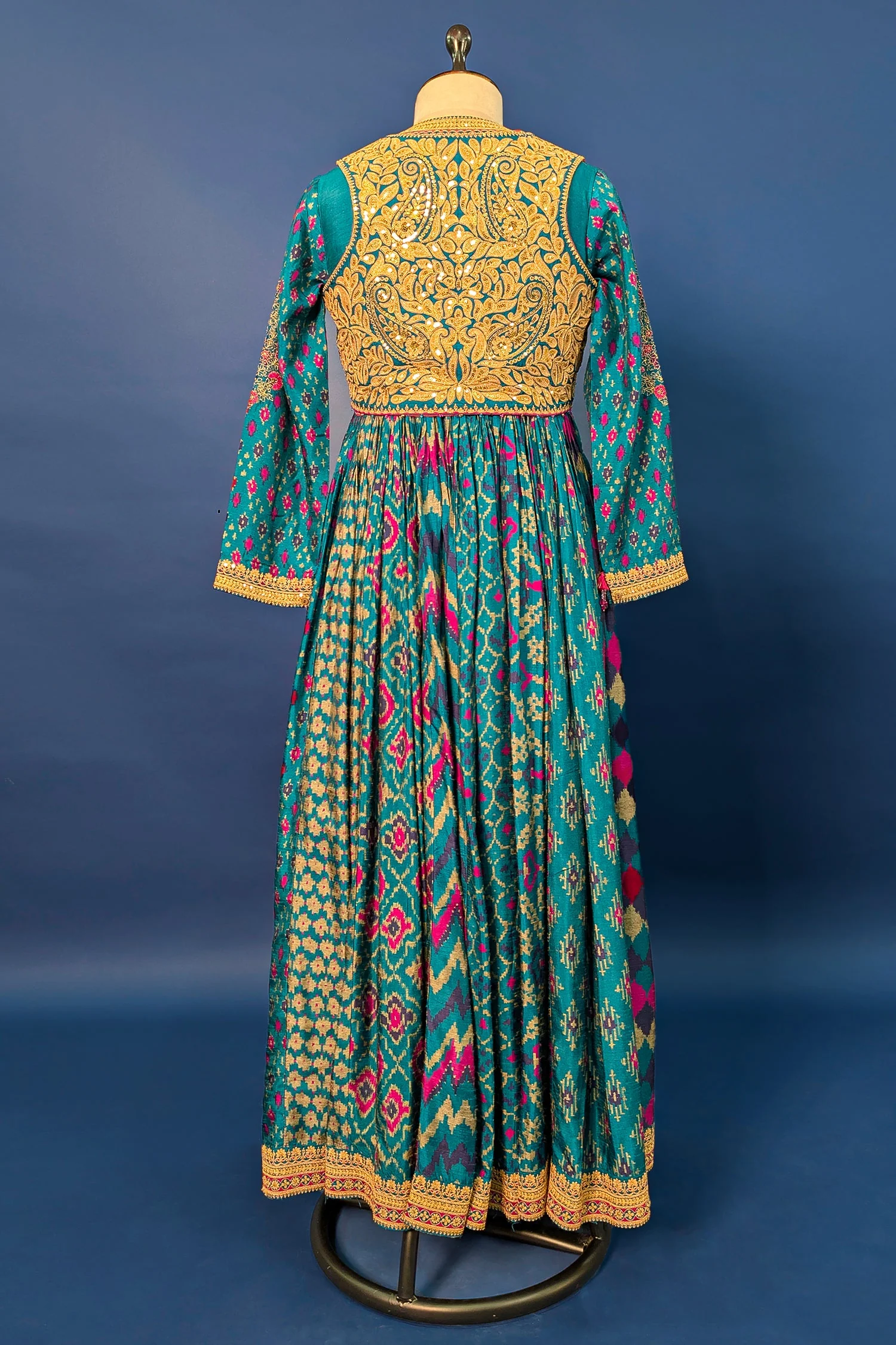 Rama Blue Silk Printed Anarkali Suit with Sequin Embroidery Work - Image 4