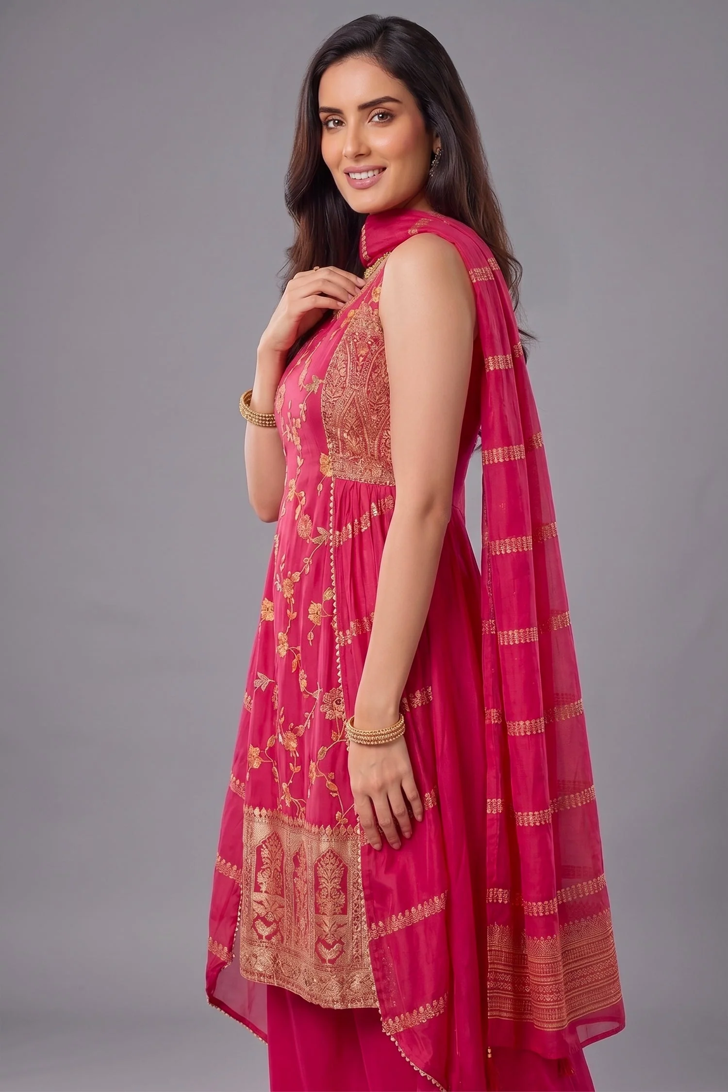 Rani Chinon Silk Floral Embroidered Palazzo Suit - Image 2