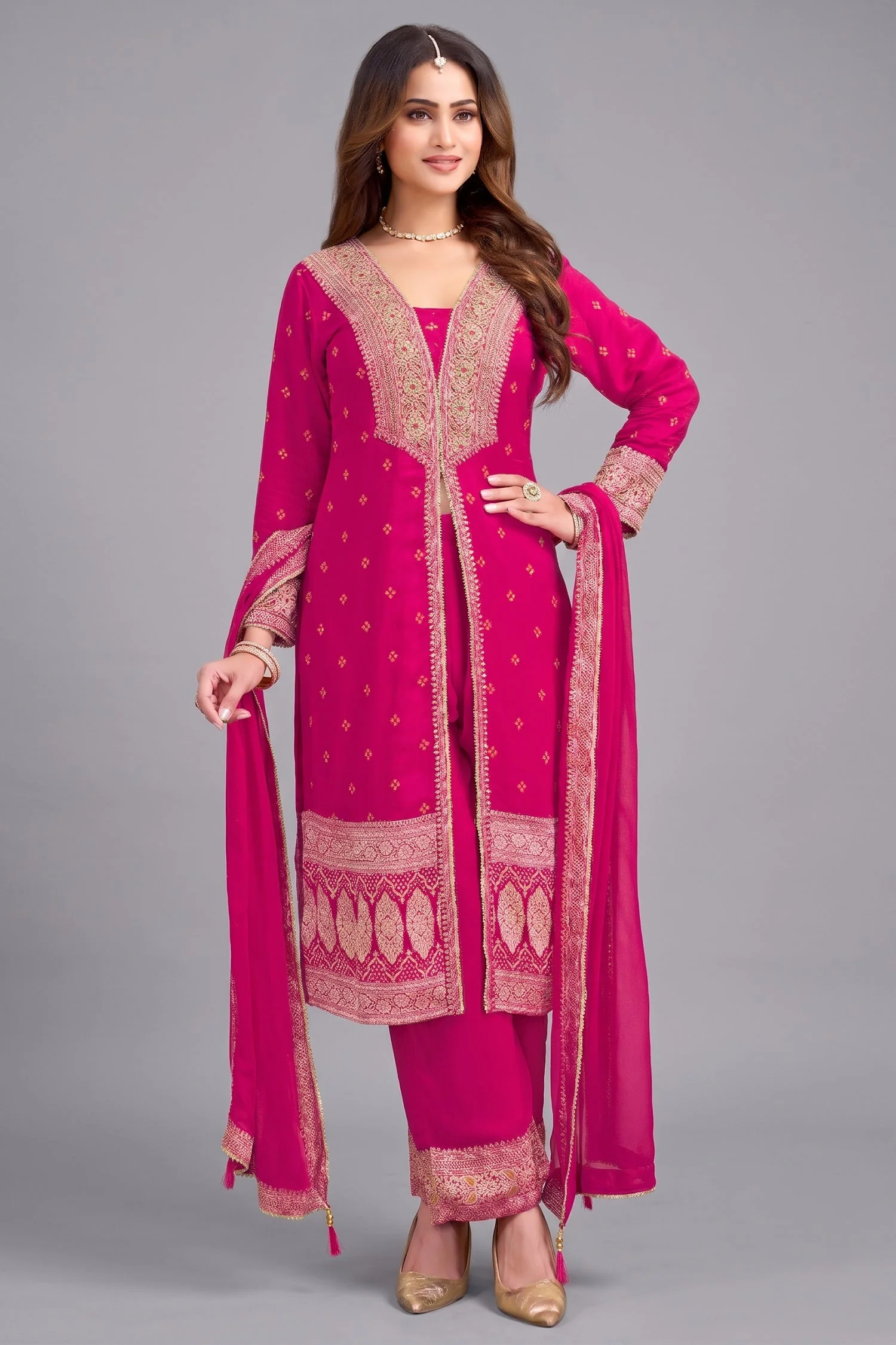 Rani Pink Georgette Slit Cut Suit